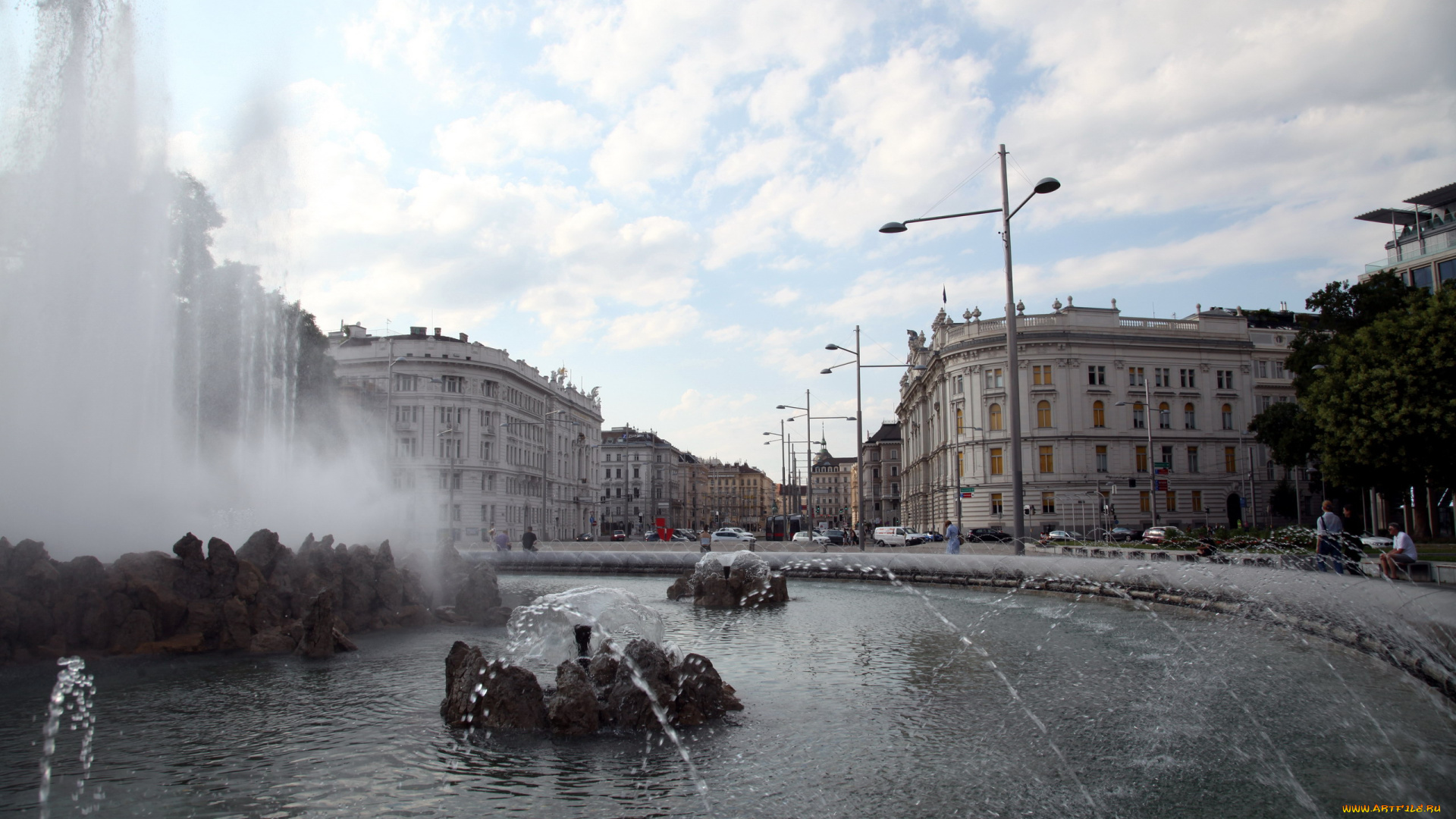 города, вена, , австрия, фонтан