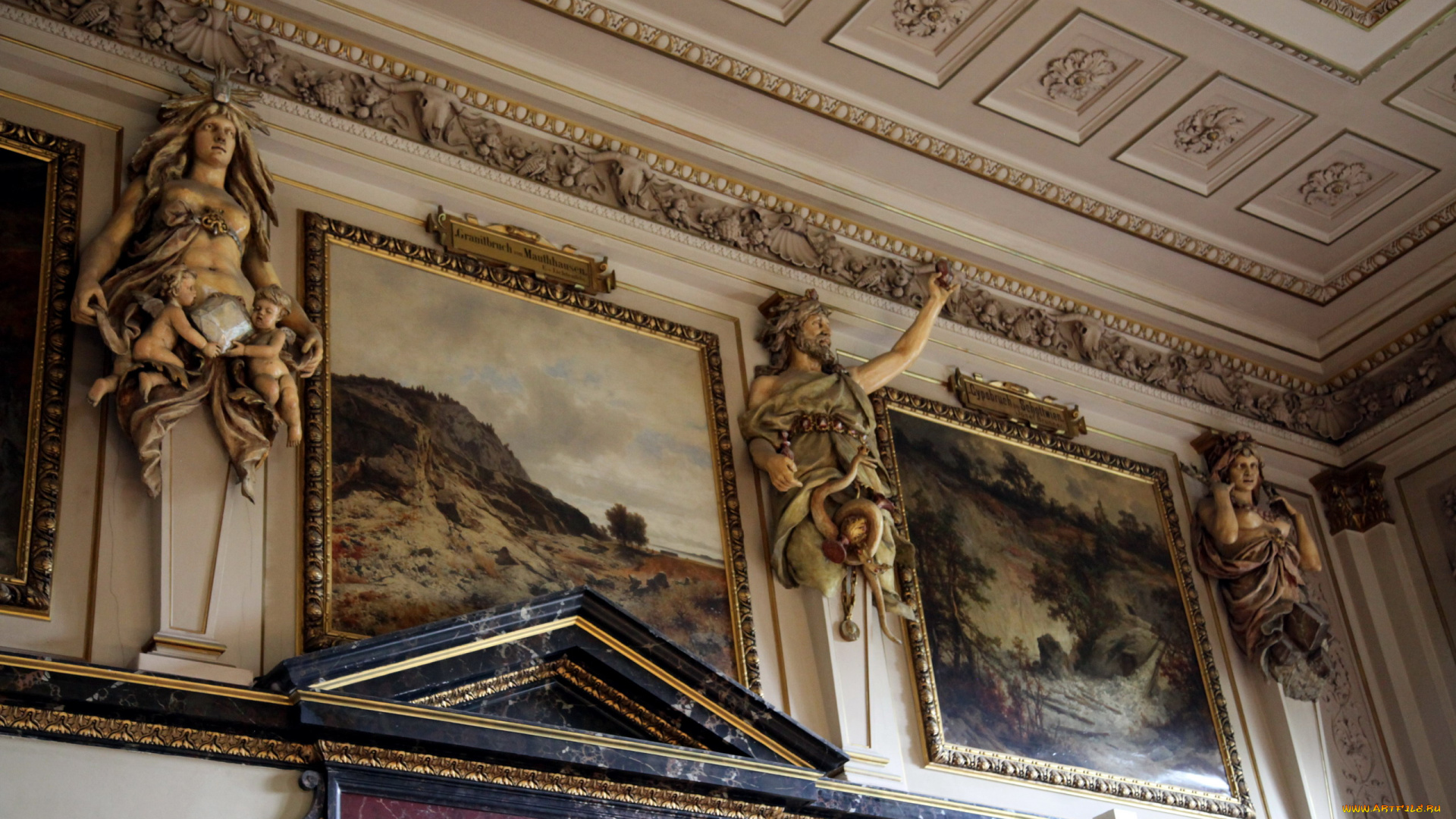 разное, элементы, архитектуры, потолок, картины