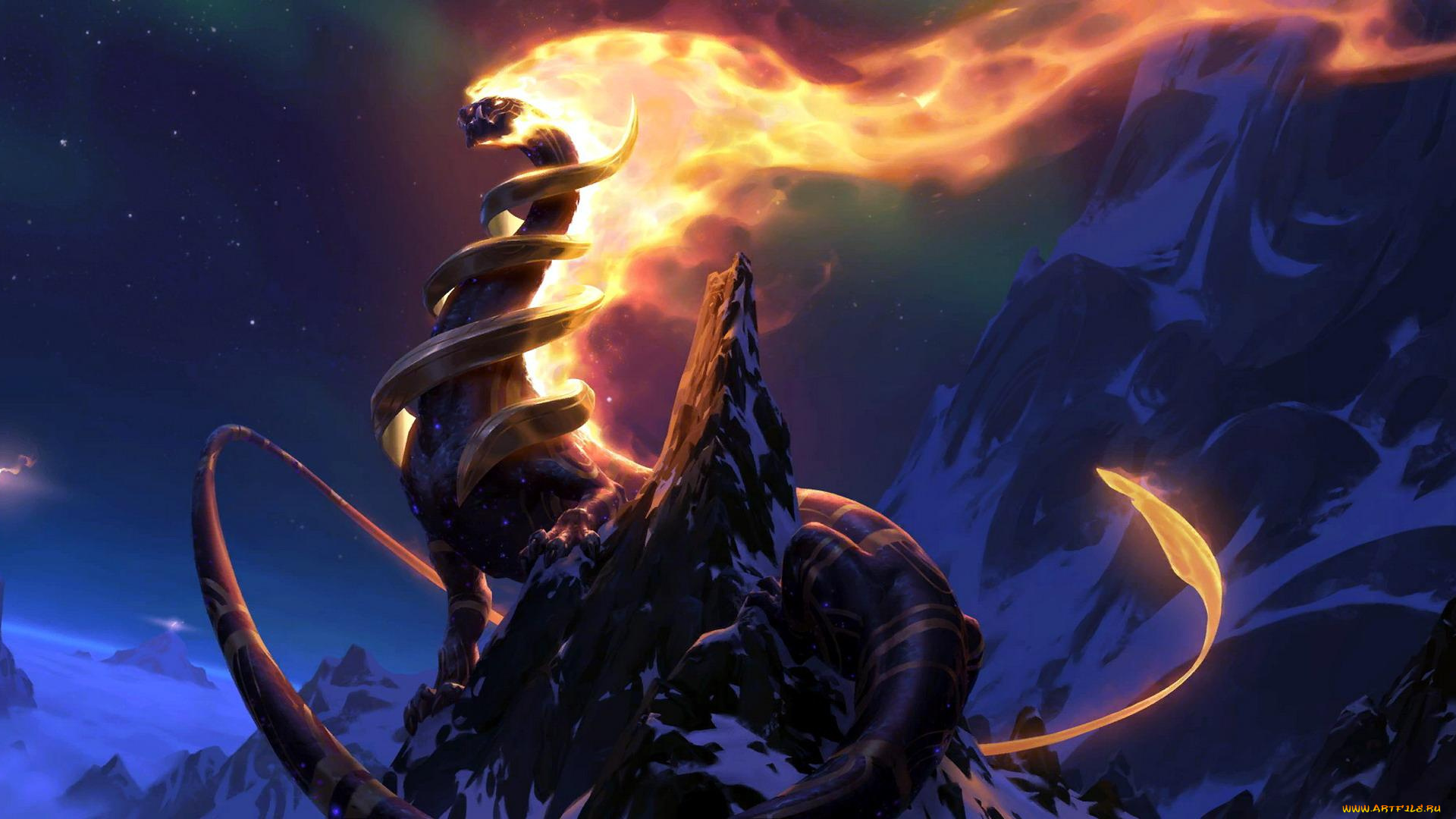 видео, игры, league, of, legends, , legends, of, runeterra, aurelion, sol, дракон, скалы, огонь