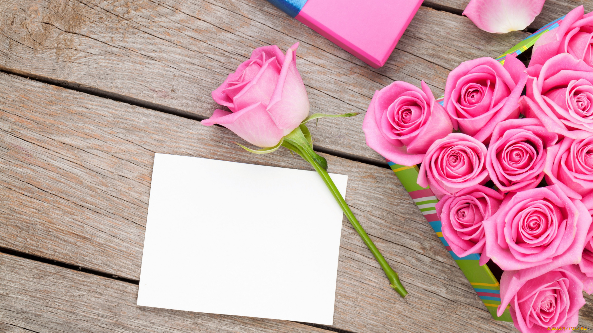 праздничные, подарки, и, коробочки, розы, цветы, открытка, подарок, коробка