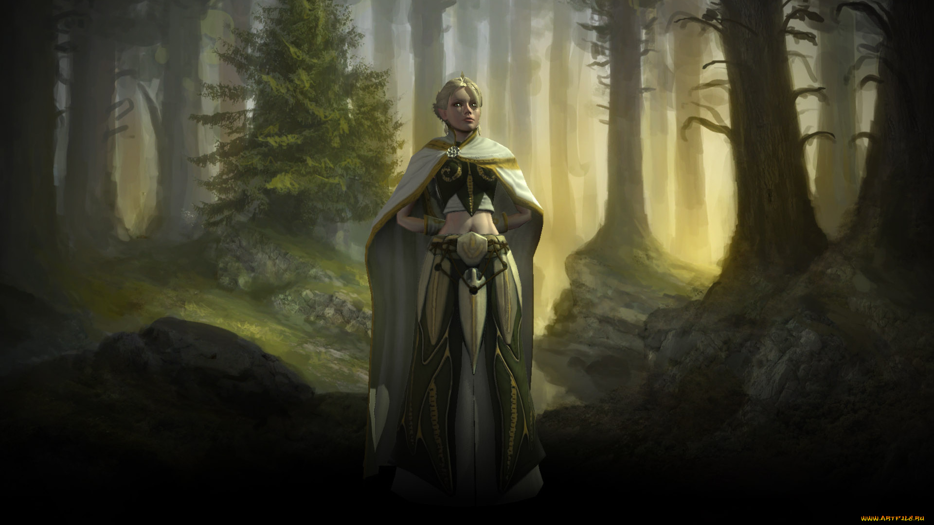 видео, игры, age, of, wonders, iii, девушка, плащ, лес