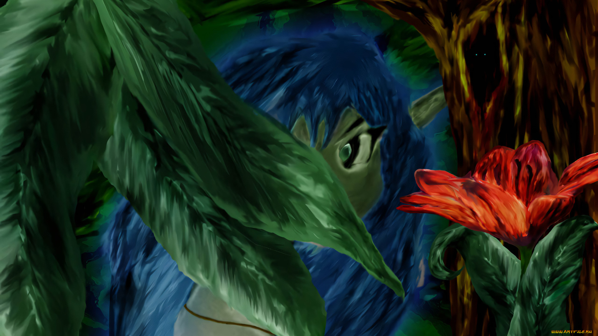 295368, рисованное, животные, , сказочные, , мифические, цветок, дерево, лес