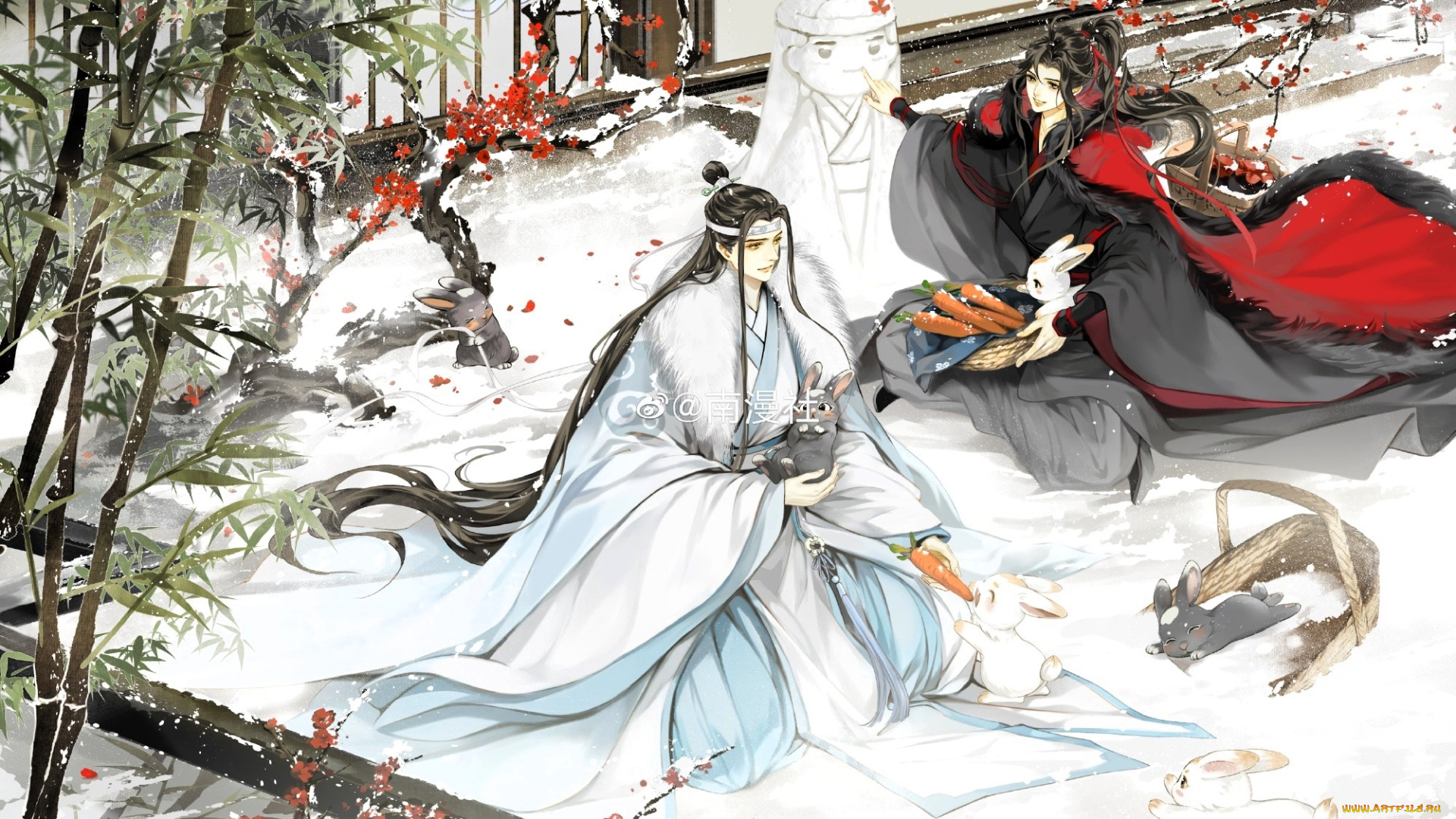 аниме, mo, dao, zu, shi, вэй, усянь, лань, ванцзи, дом, кролики, снеговик