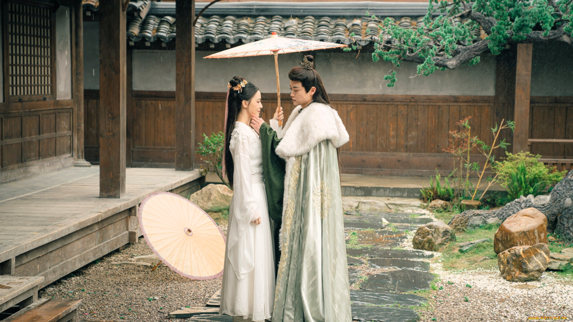 кино, фильмы, cang, yao, ling, пара, зонт, двор