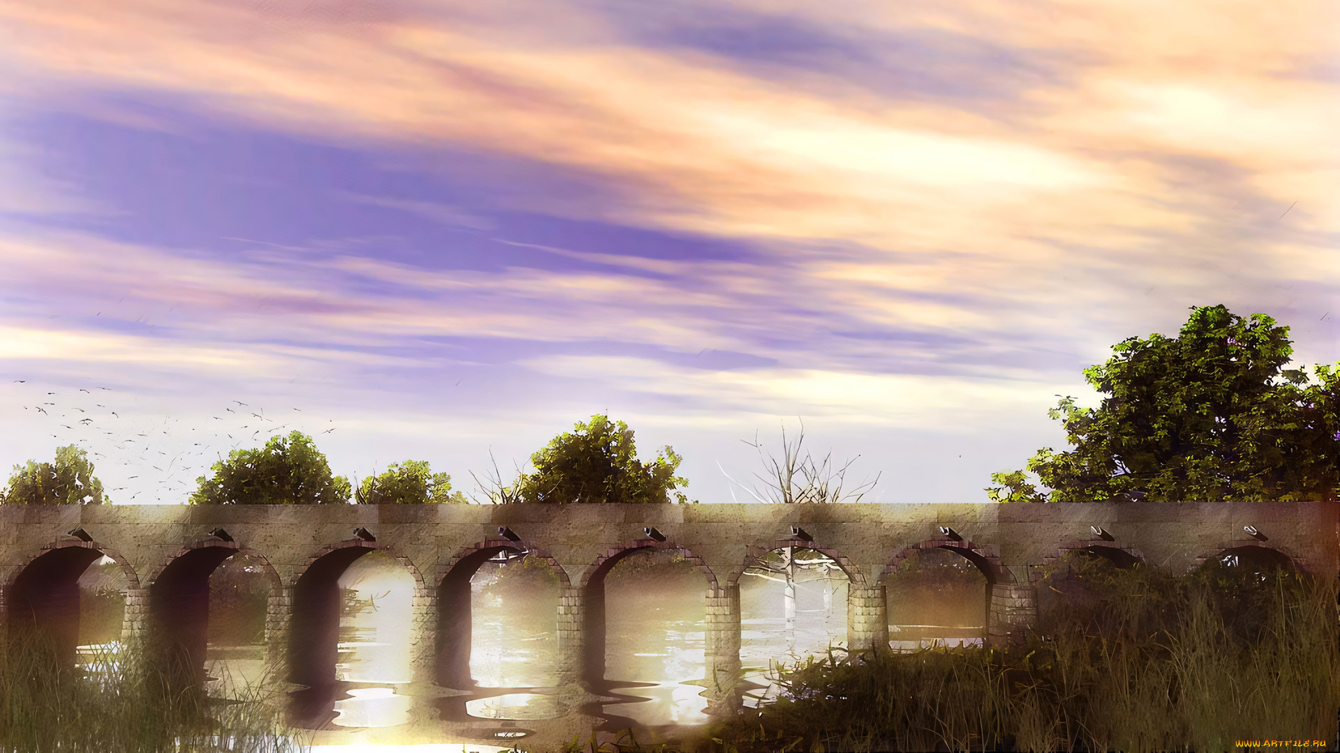 комп, , дизайн, разное, компьютерный, дизайн, мост, трава