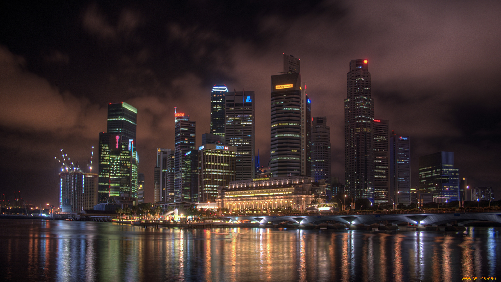города, сингапур, ночь