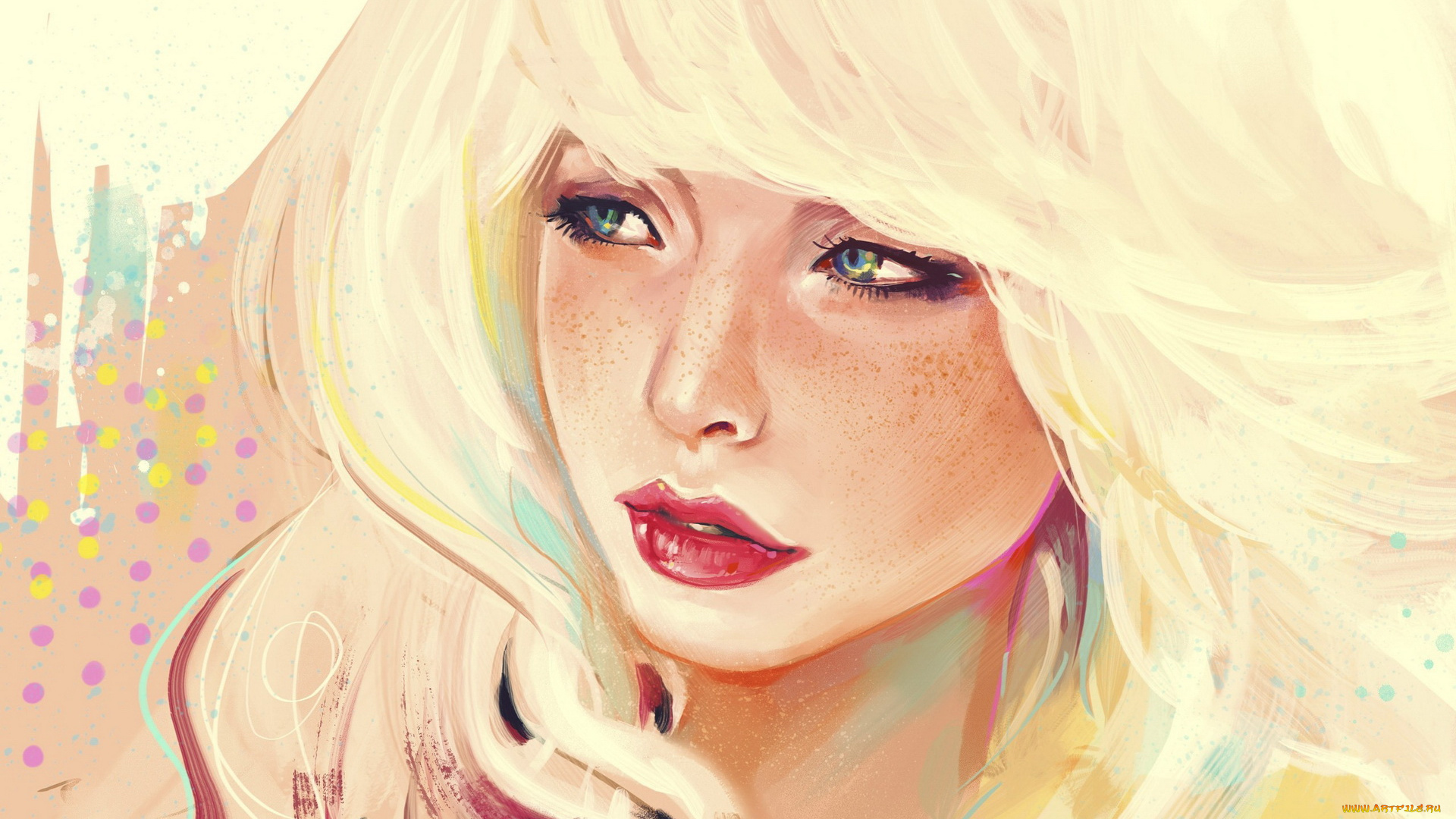 рисованные, люди, блондинка