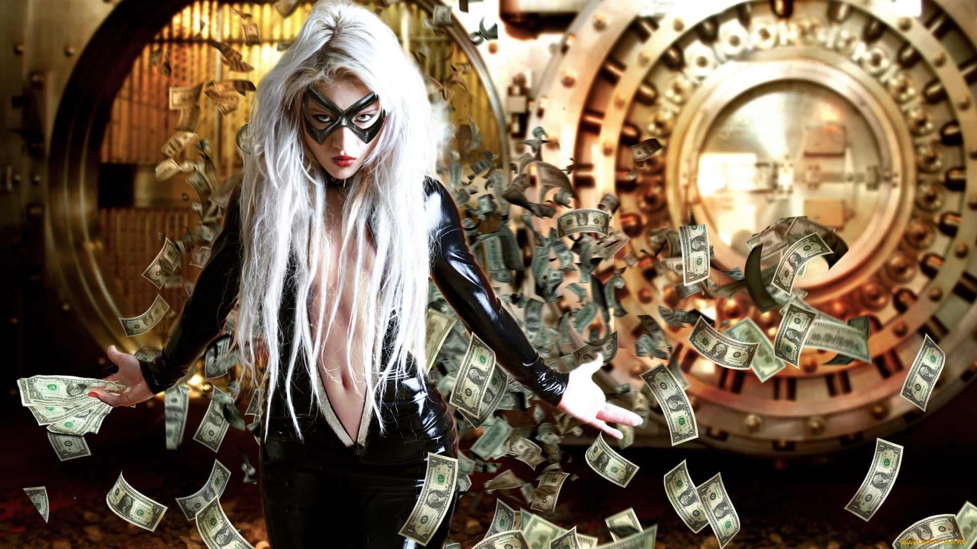 -Unsort, Креатив, девушки, unsort, креатив, доллары, маска, ограбление, баксы, деньги, купюры, хранилище, костюм, монеты