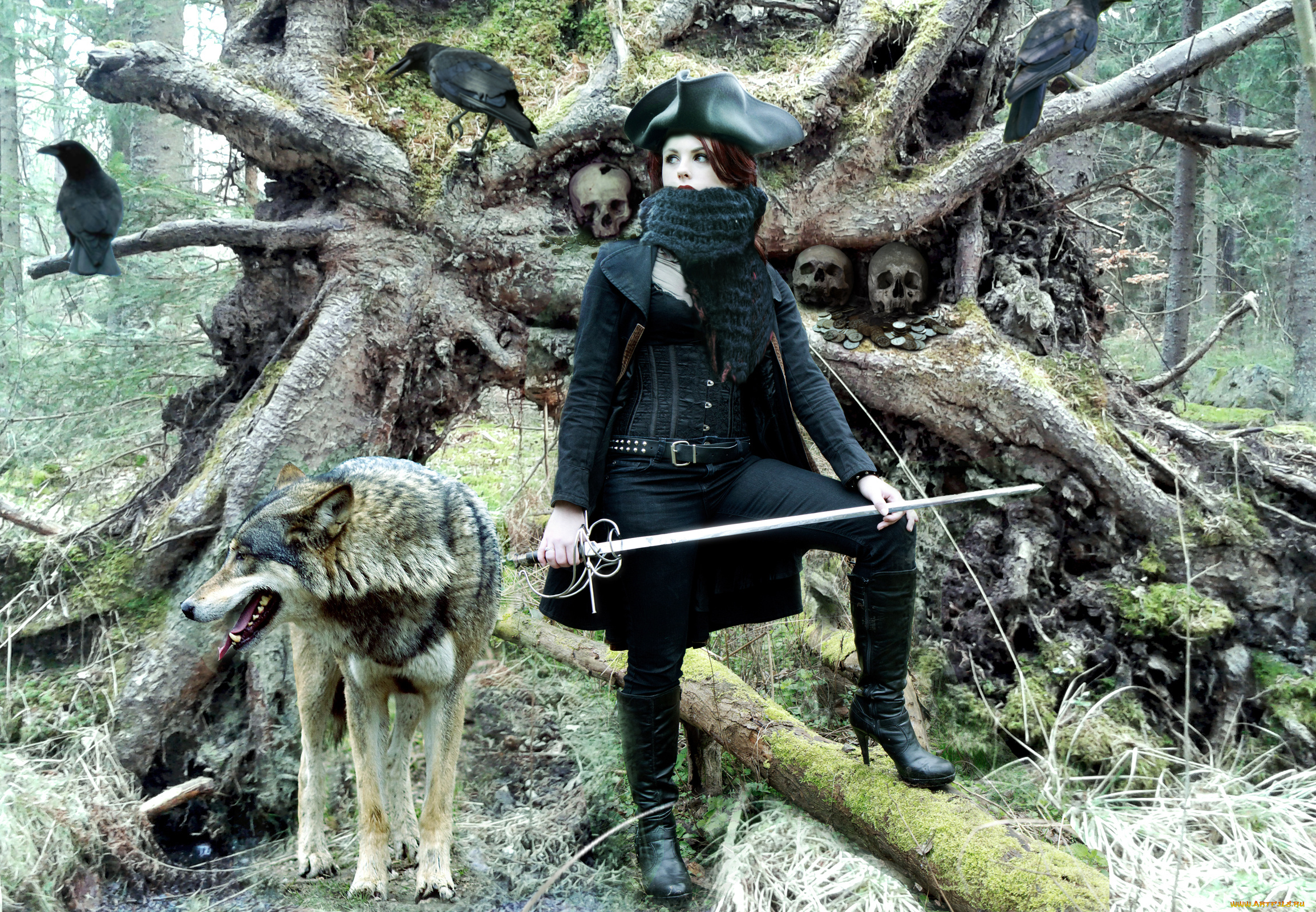 -Unsort, Креатив, девушки, unsort, креатив, пасть, шляпа, шпага, ремень, лес, сапоги, монеты, черепа, хищник, штаны, пират, шарф, дерево, вол, вороны