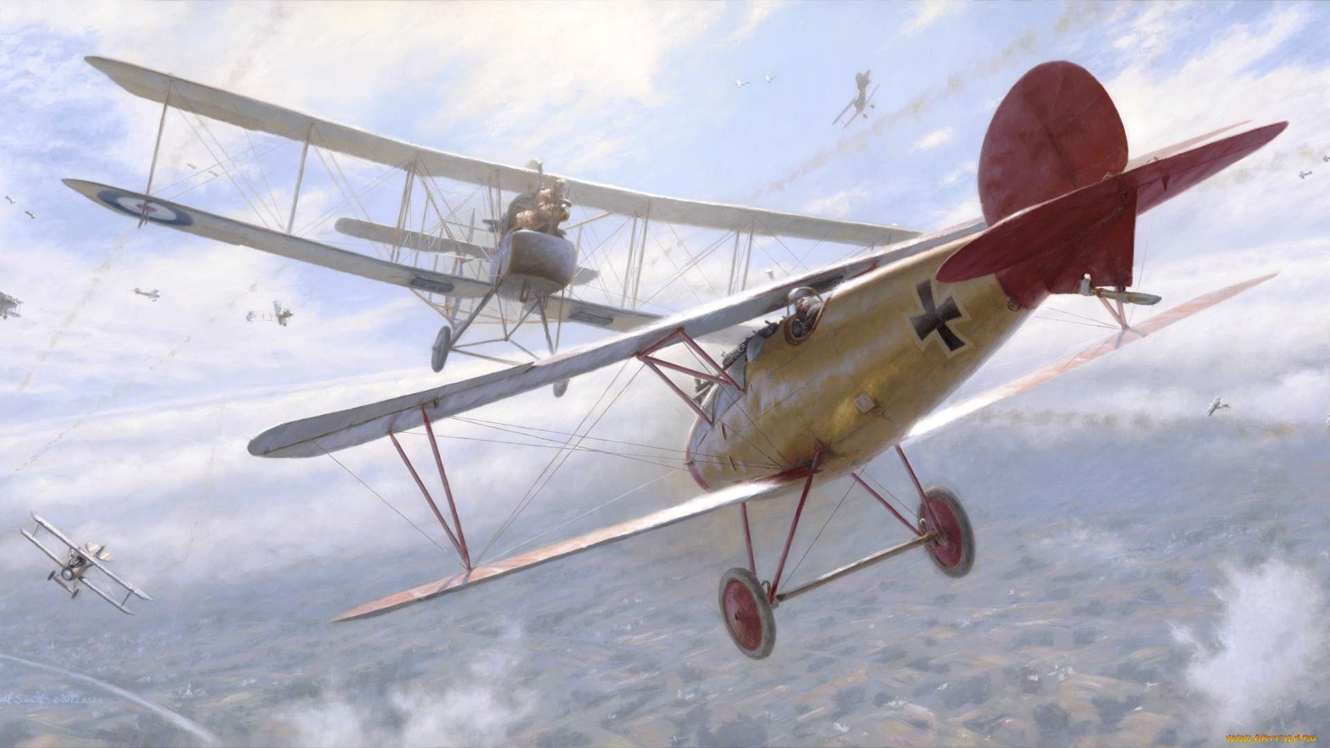 авиация, 3д, рисованые, v-graphic, немцы, бой, облака, высота, небо, самолеты