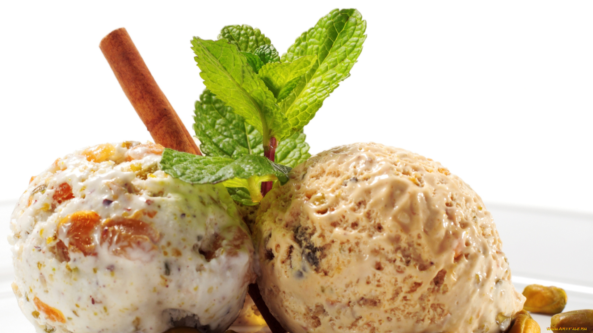 еда, мороженое, , десерты, мята, орешки, корица, десерт, сладость, белый, фон