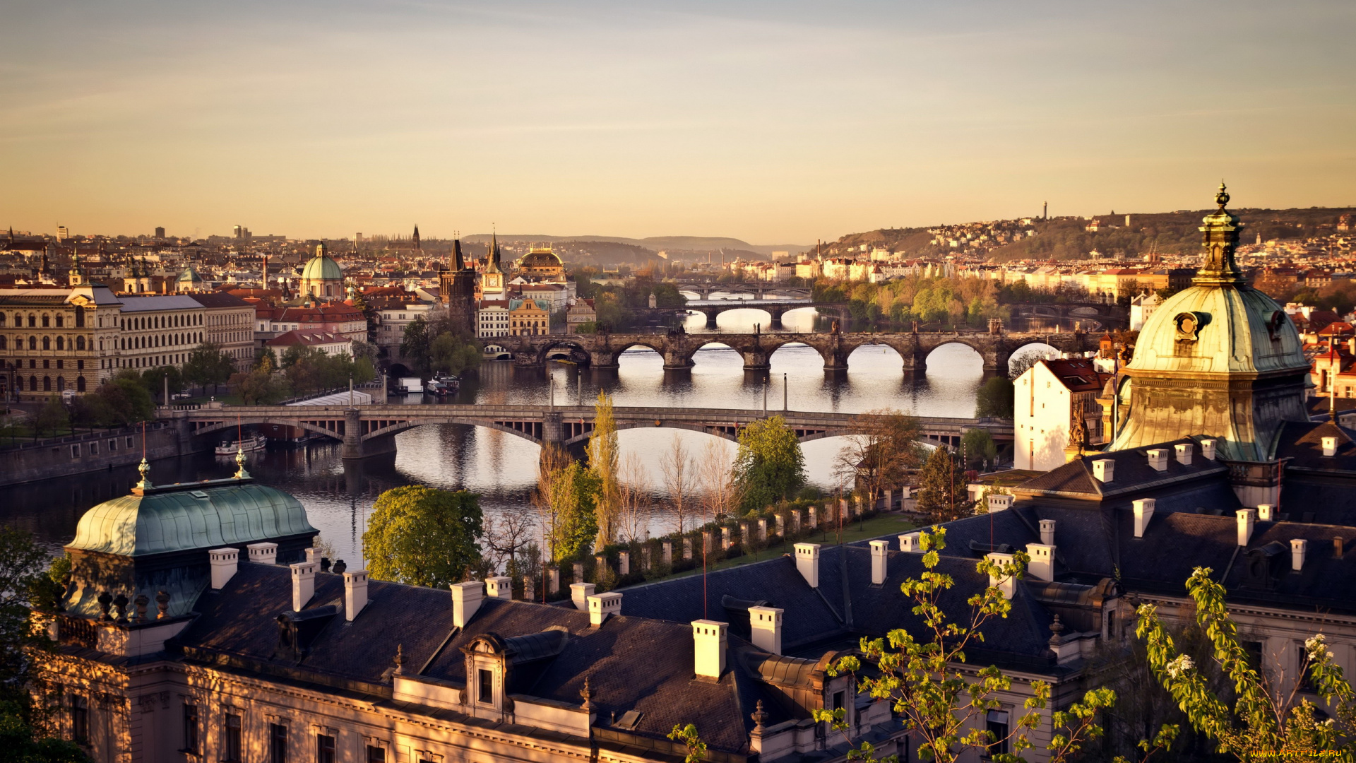 города, прага, , Чехия, мосты, река, прага, здания, дома, панорама, столица