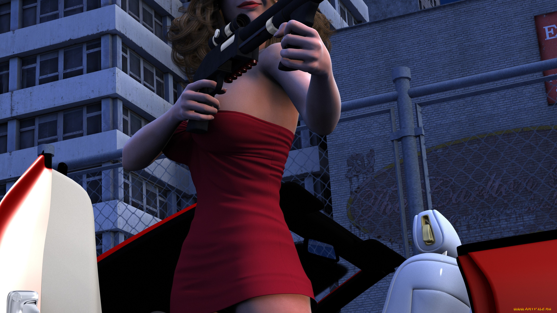 of, terror, red, 3д, графика, fantasy, , фантазия, оружие, девушка, автомобиль