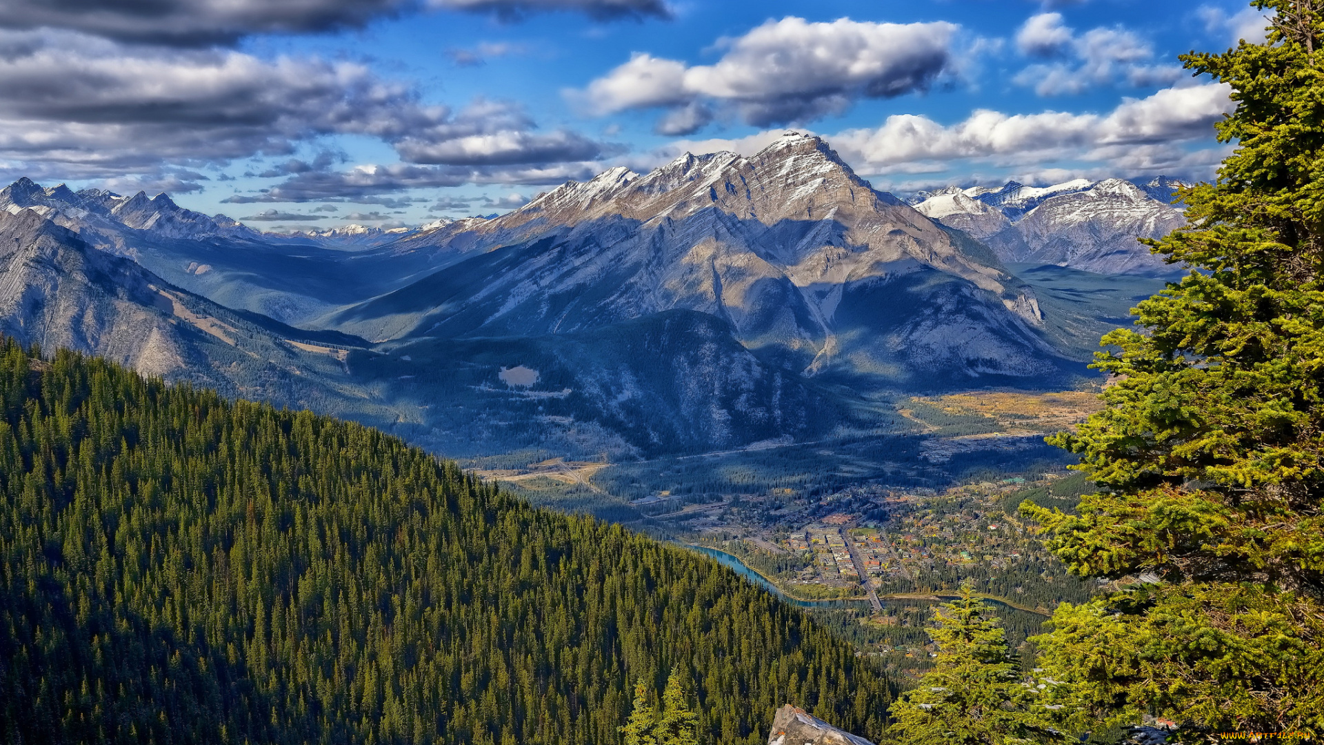 природа, горы, долина, облака, панорама, леса