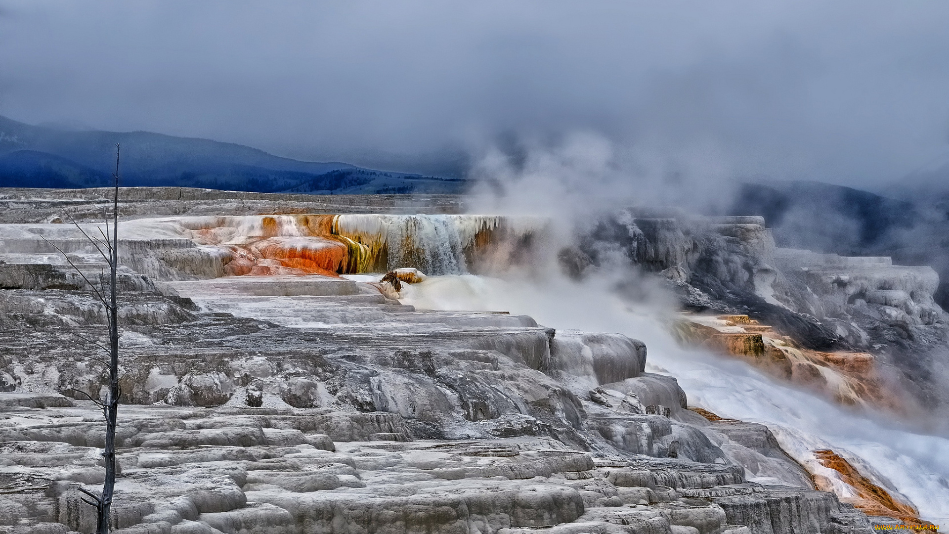 природа, реки, озера, скалы, уступ, река, лед, каскад, пар