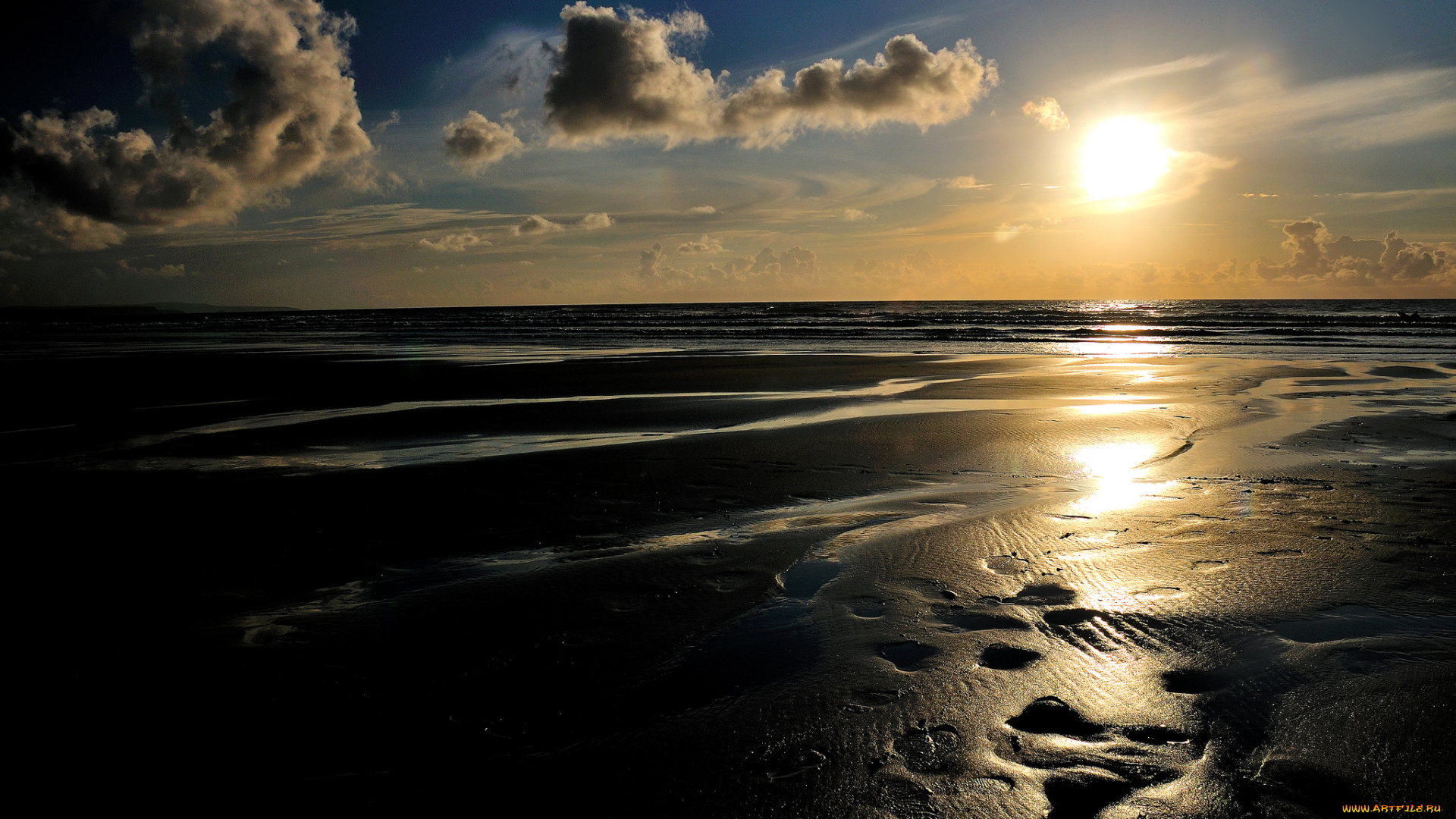 природа, восходы, закаты, океан, пляж, горизонт, солнце