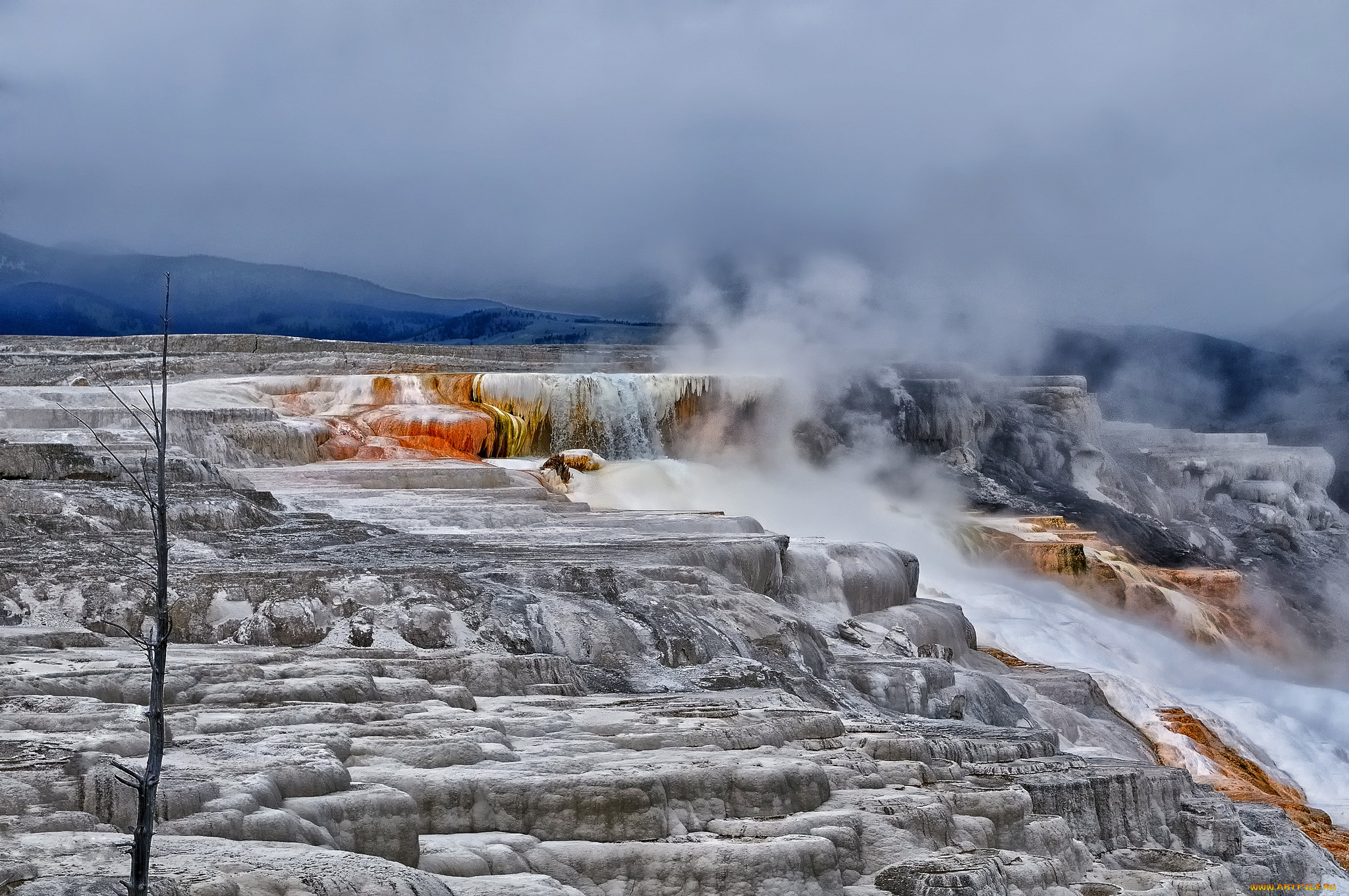 природа, реки, озера, скалы, уступ, река, лед, каскад, пар