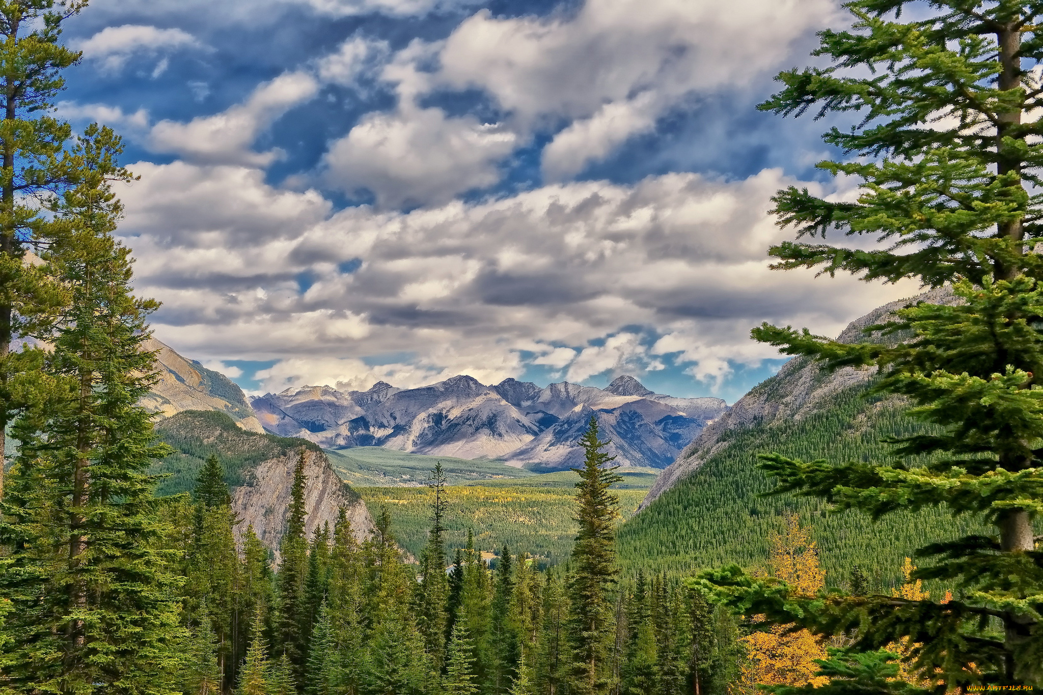 природа, горы, облака, леса, долина