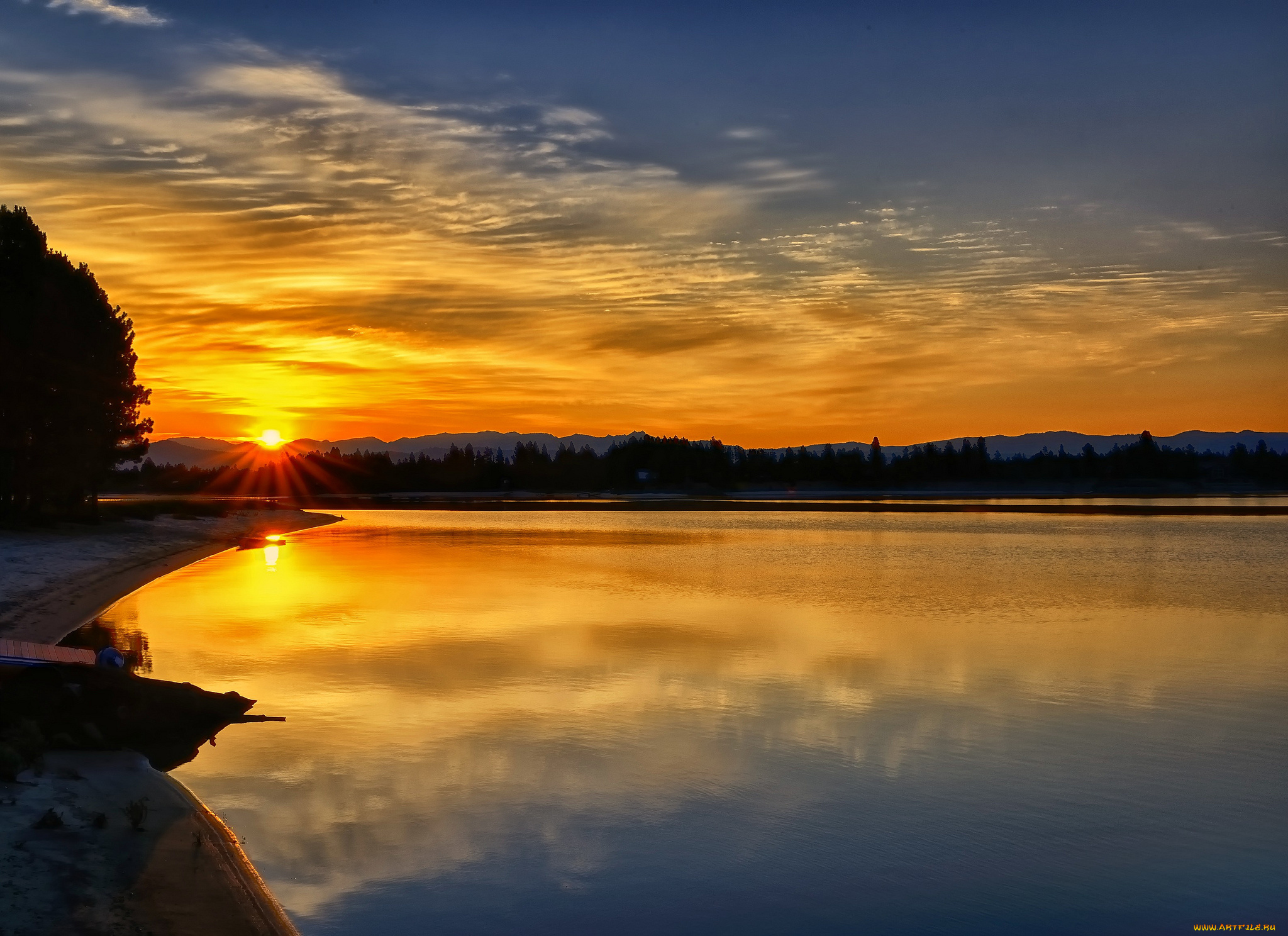 природа, восходы, закаты, заря, тучи, река