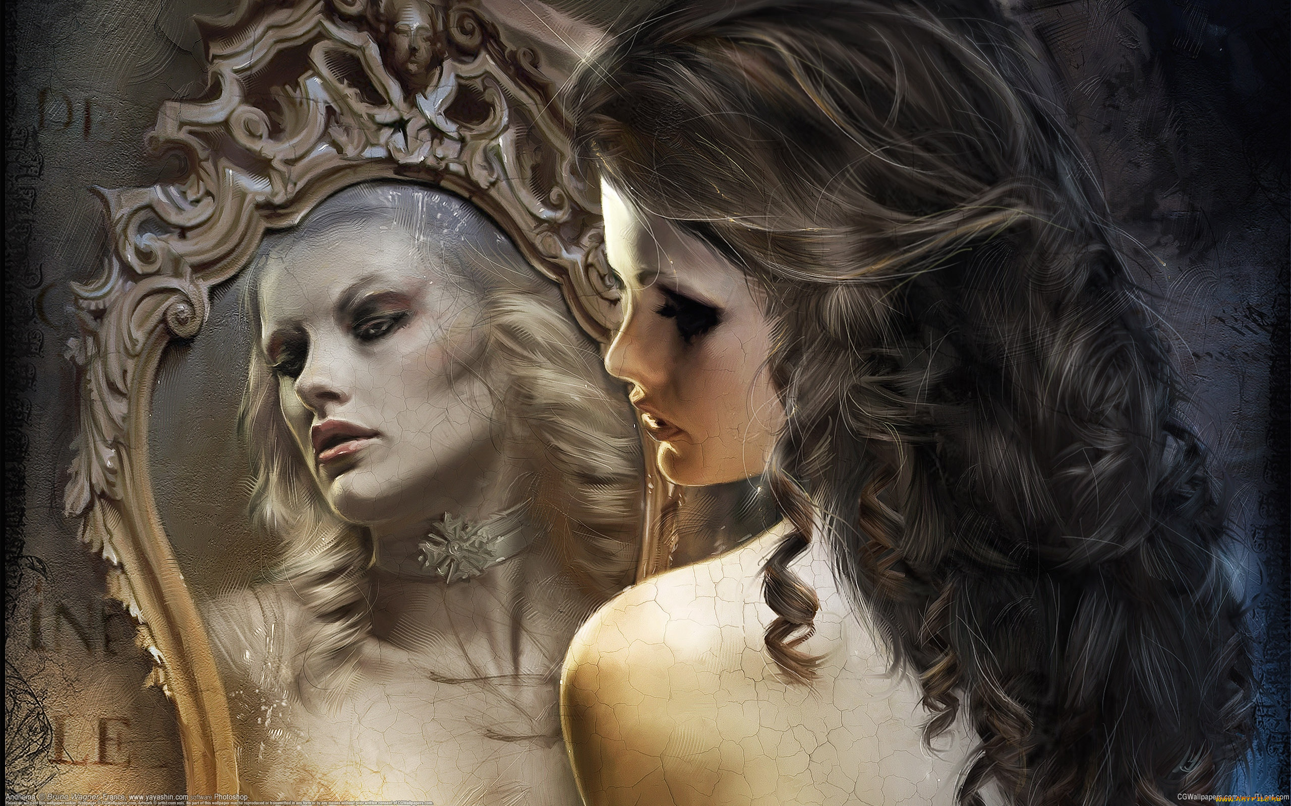 bruno, wagner, фэнтези, девушки, bruno, wagner, девушка, зеркало, отражение