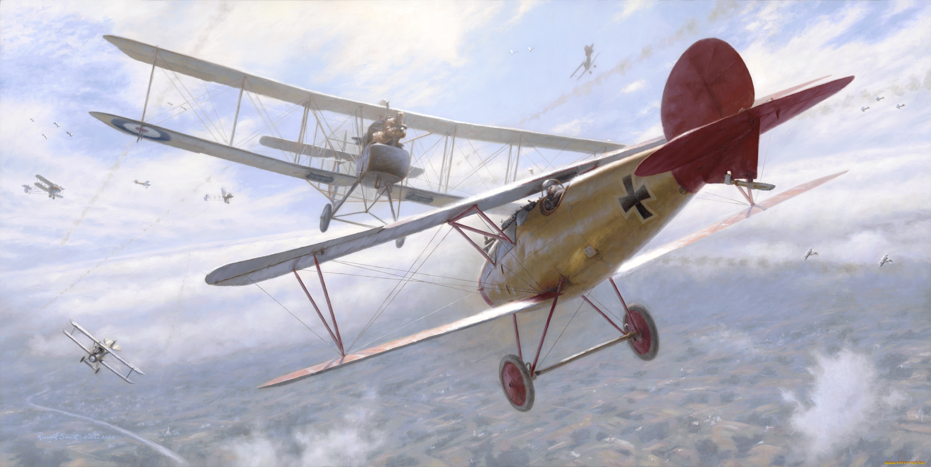 авиация, 3д, рисованые, v-graphic, немцы, бой, облака, высота, небо, самолеты