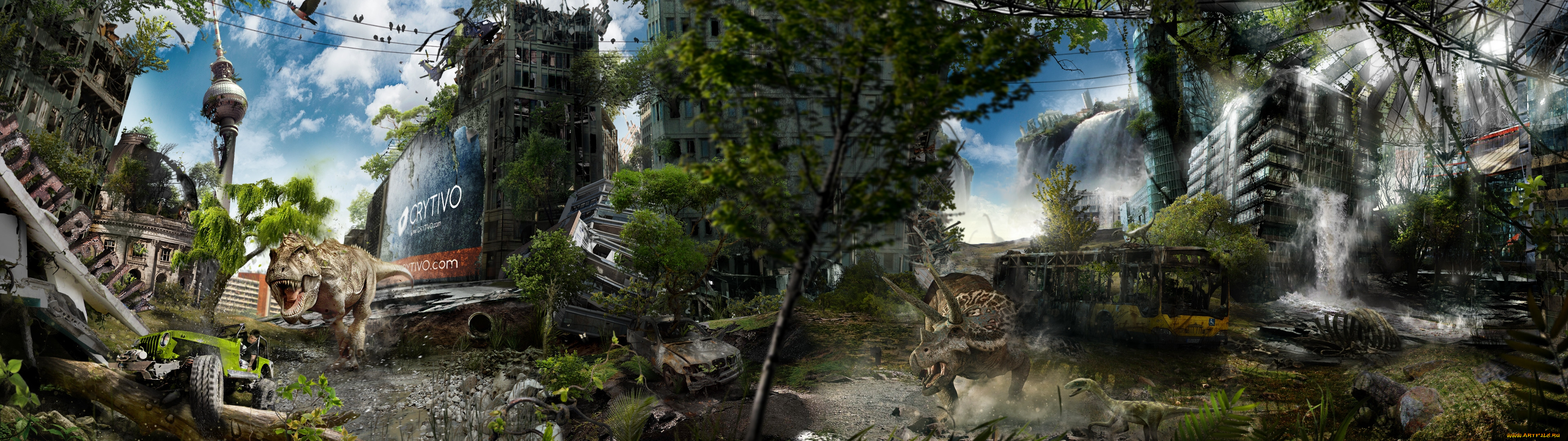 alexander, koshelkov, фэнтези, иные, миры, , иные, времена, dual, monitor, здания, динозавры, разруха, город, постапокалипсис, берлин, alexander, koshelkov