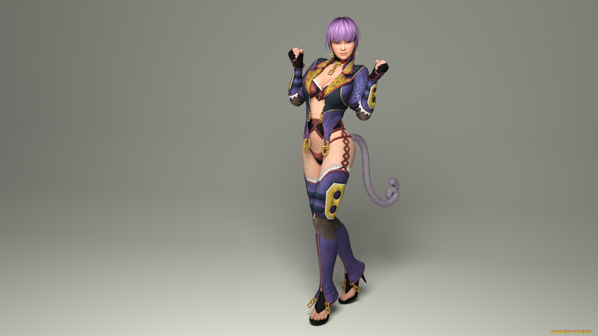 3д, графика, аниме, , anime, девушка, взгляд, фон, хвостик