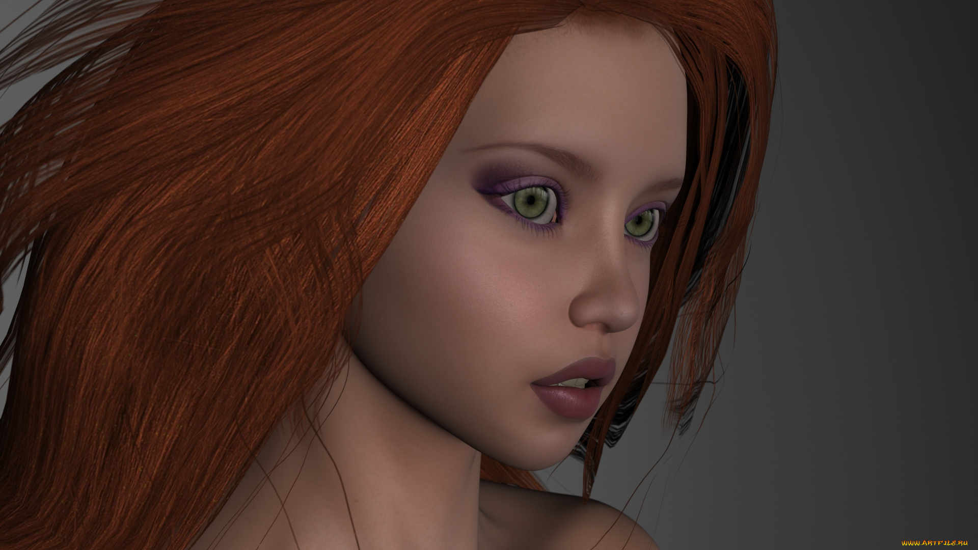 3д, графика, портрет, , portraits, девушка, взгляд, фон, рыжая