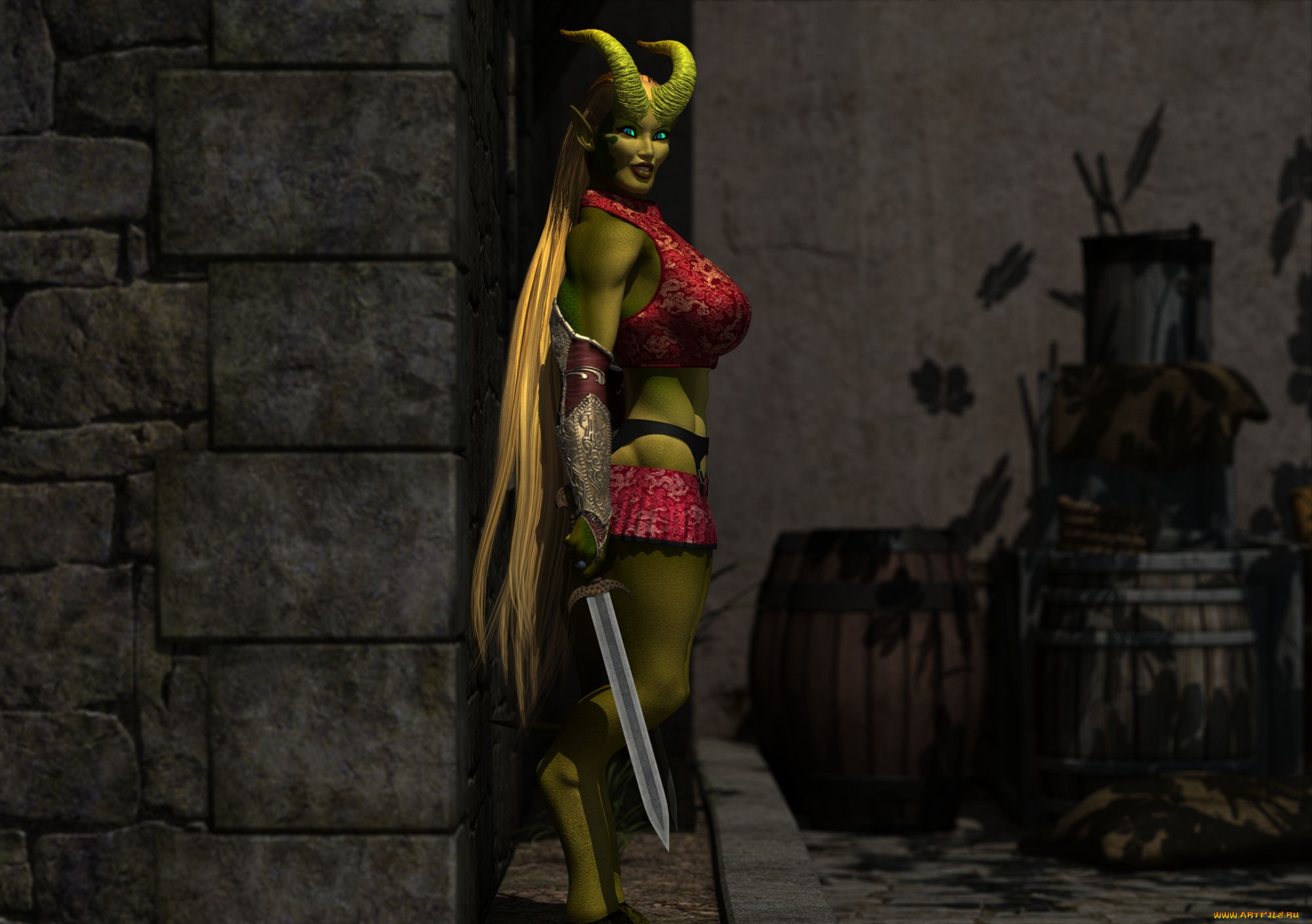 3д, графика, существа, , creatures, кастаника, оружие, фон