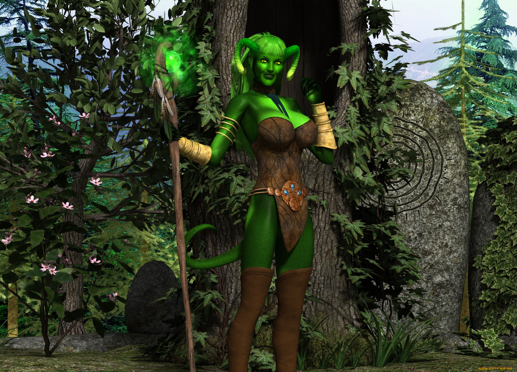 3д, графика, существа, , creatures, кастаника, оружие, фон, магия