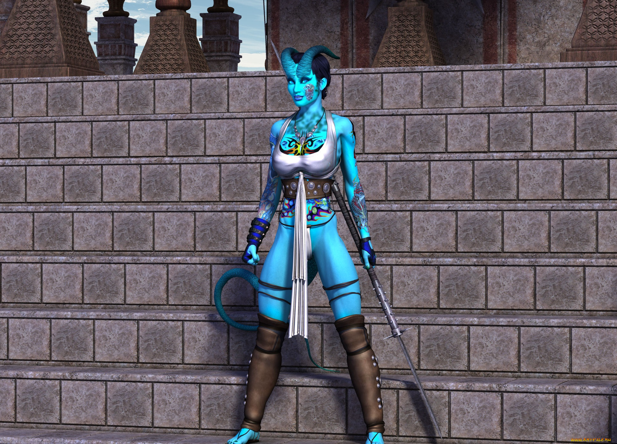 3д, графика, существа, , creatures, кастаника, оружие, фон