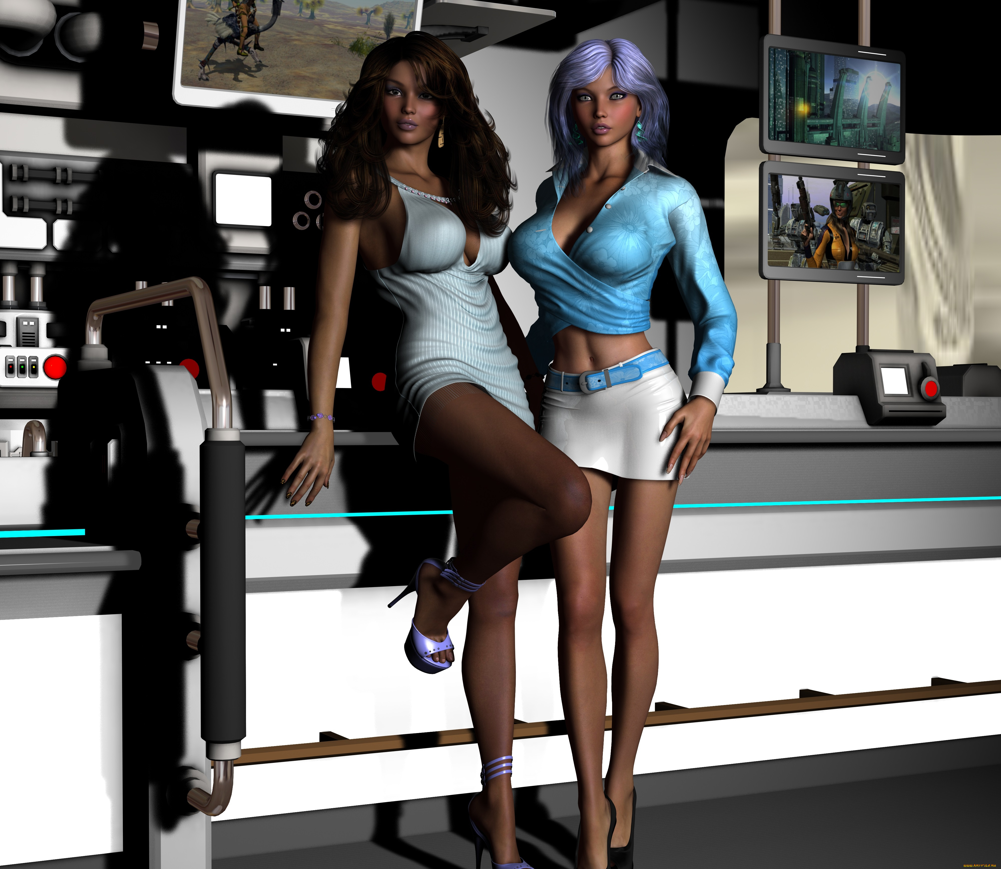 3д, графика, фантазия, , fantasy, девушки, взгляд, фон