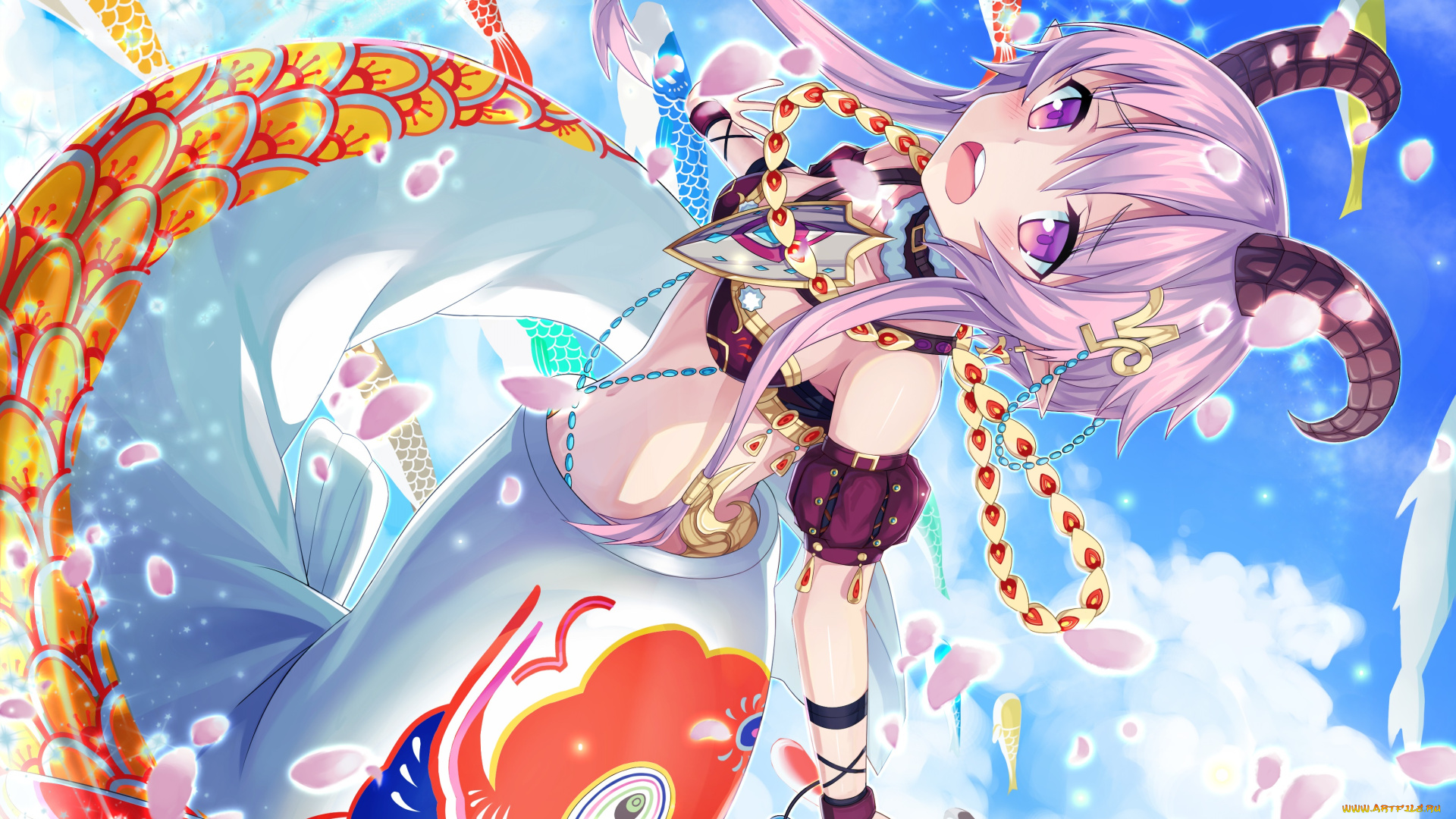 аниме, животные, , существа, ling, si, рога, девушка