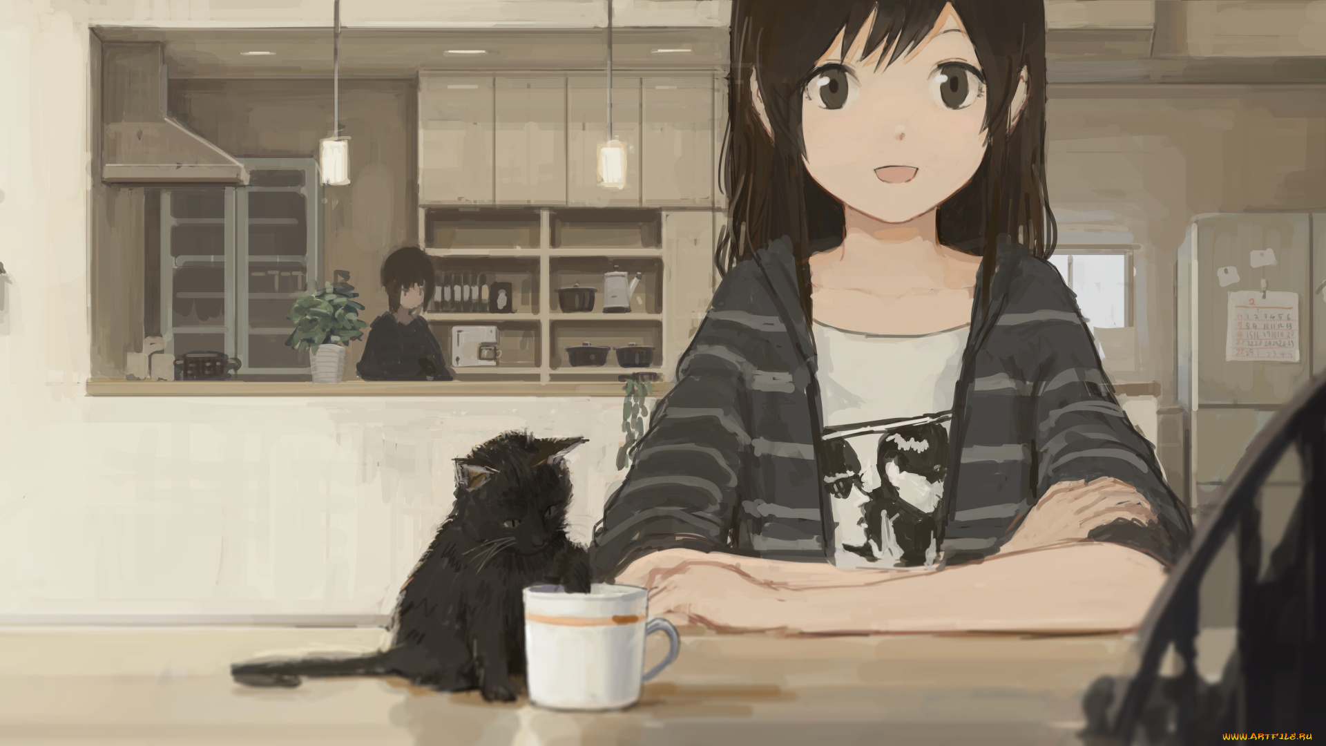 аниме, животные, , существа, shion, mirudakemann, котёнок, девочка