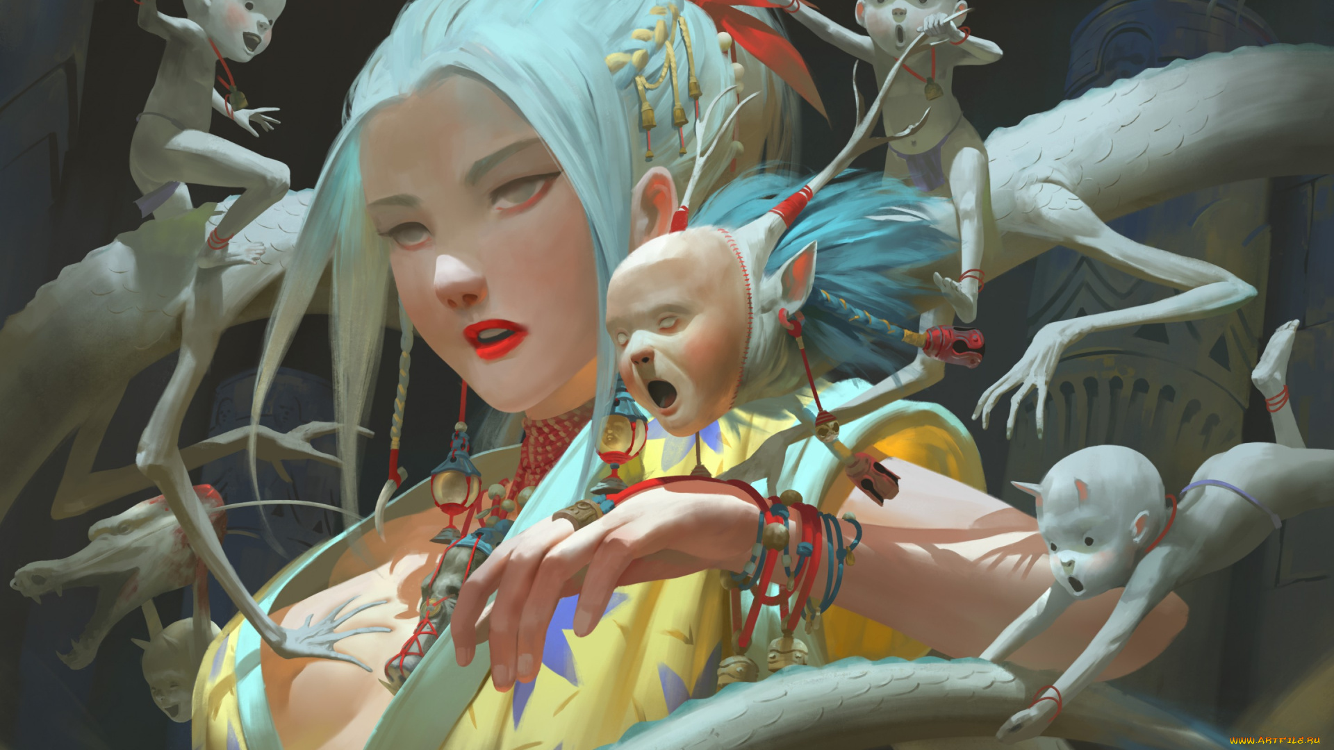 фэнтези, красавицы, и, чудовища, dragon, spirit, дракон, мистика, арт, маска, девушка, дух