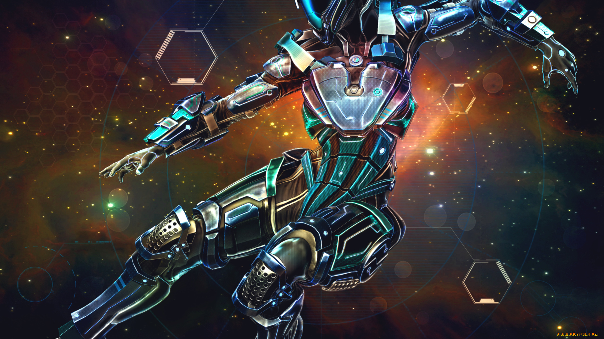 фэнтези, роботы, , киборги, , механизмы, киборг, звезды, космос, небо, робот