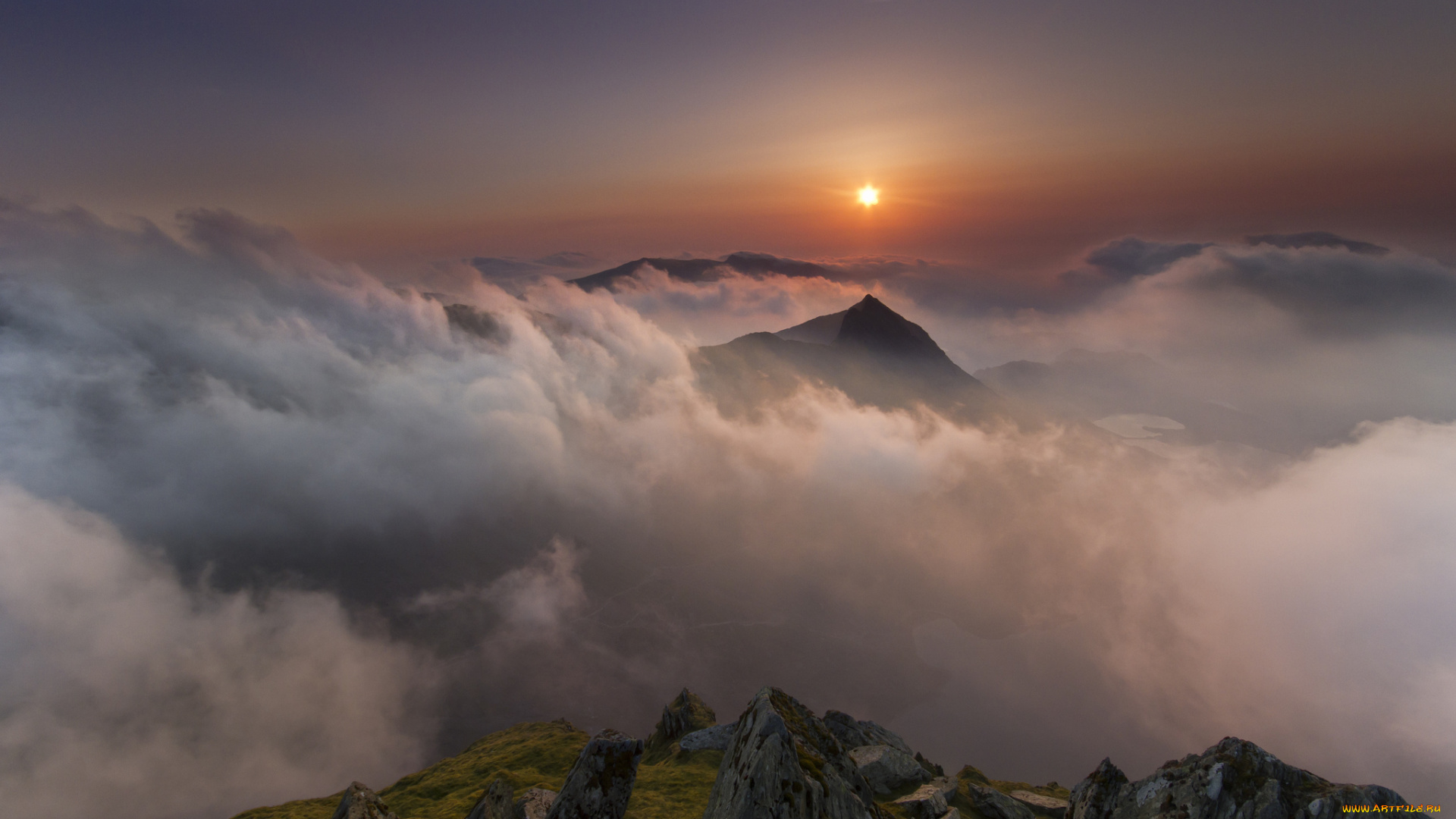 природа, горы, пейзаж, облака, солнце