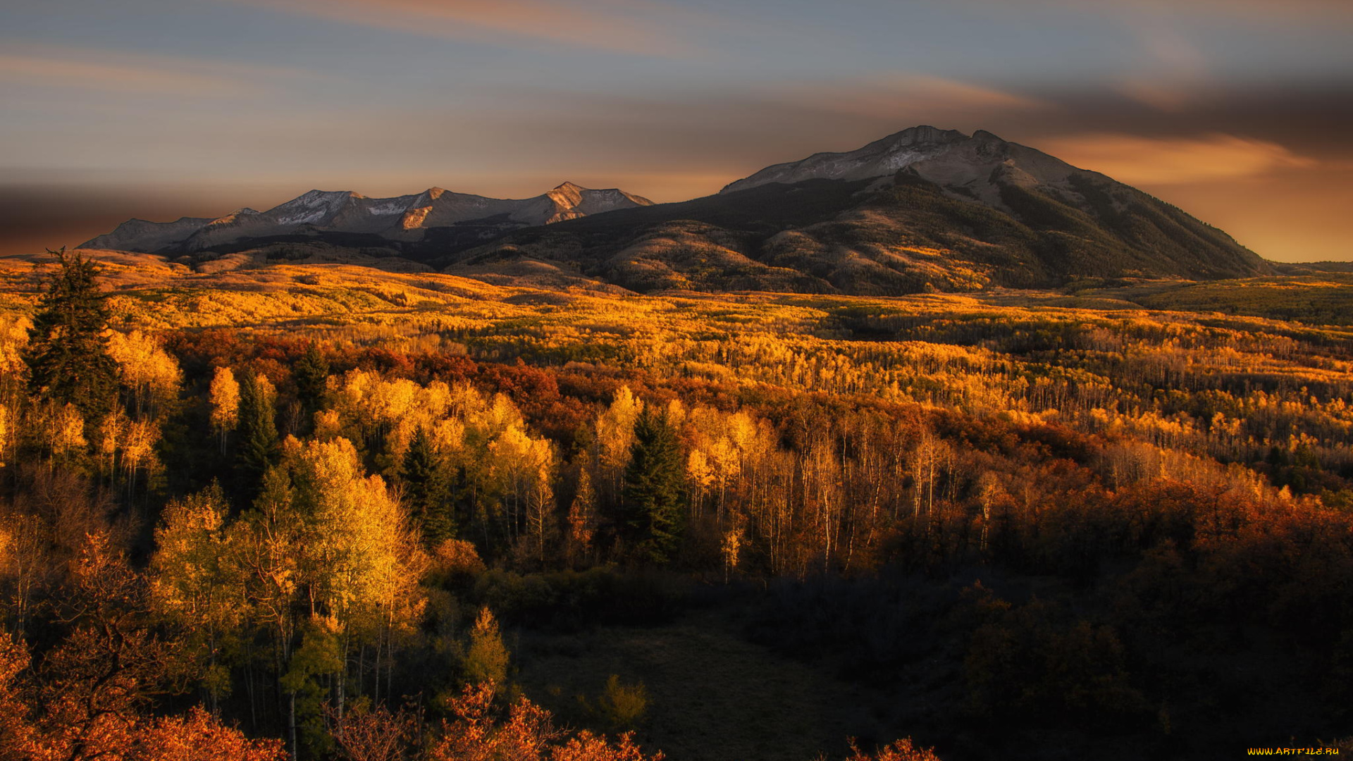 природа, пейзажи, осень, лес, деревья, горы