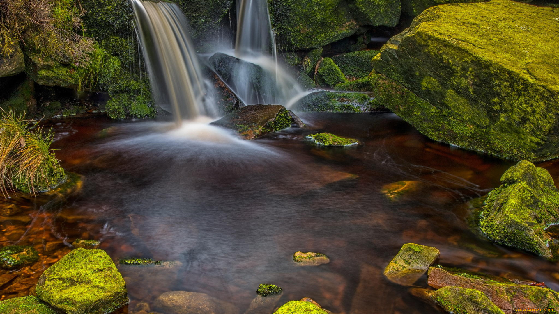 природа, водопады, водопад, вода, мох, камни, лес