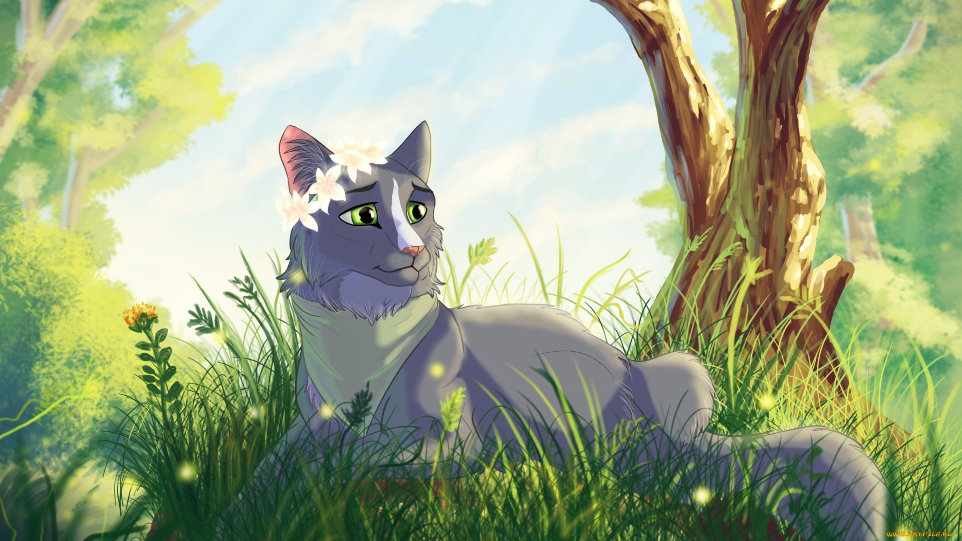 рисованное, животные, , коты, дерево, кот