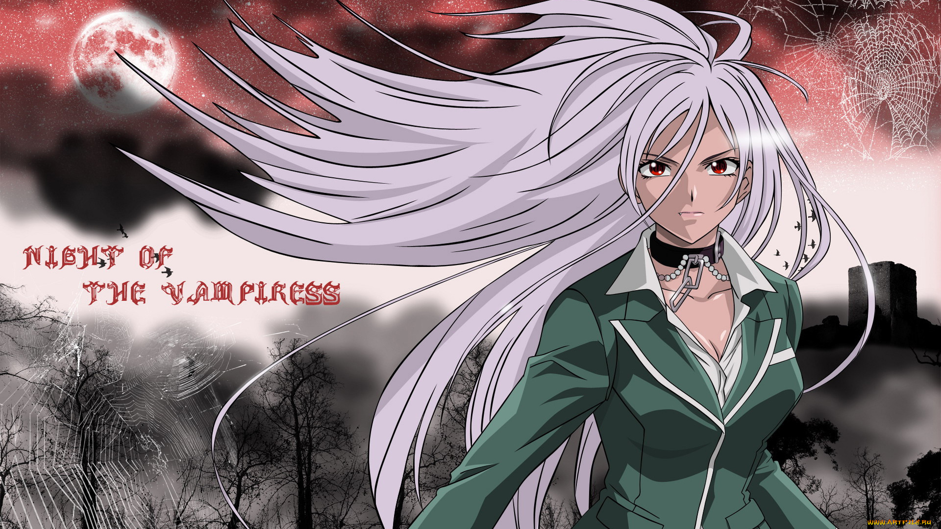 rosario, , , vampire, аниме, фон, девушка, взгляд