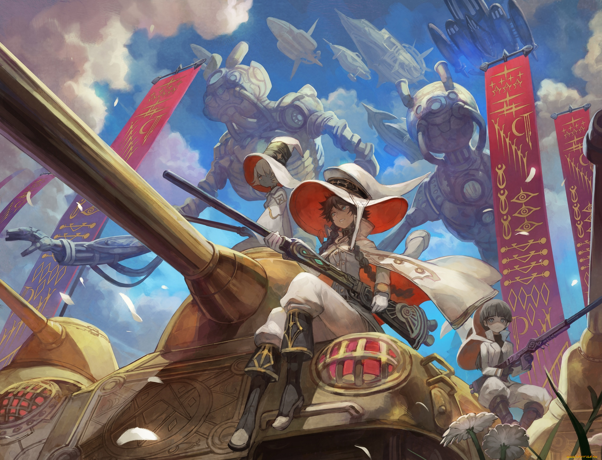 аниме, оружие, , техника, , технологии, lack, арт, девочки, город