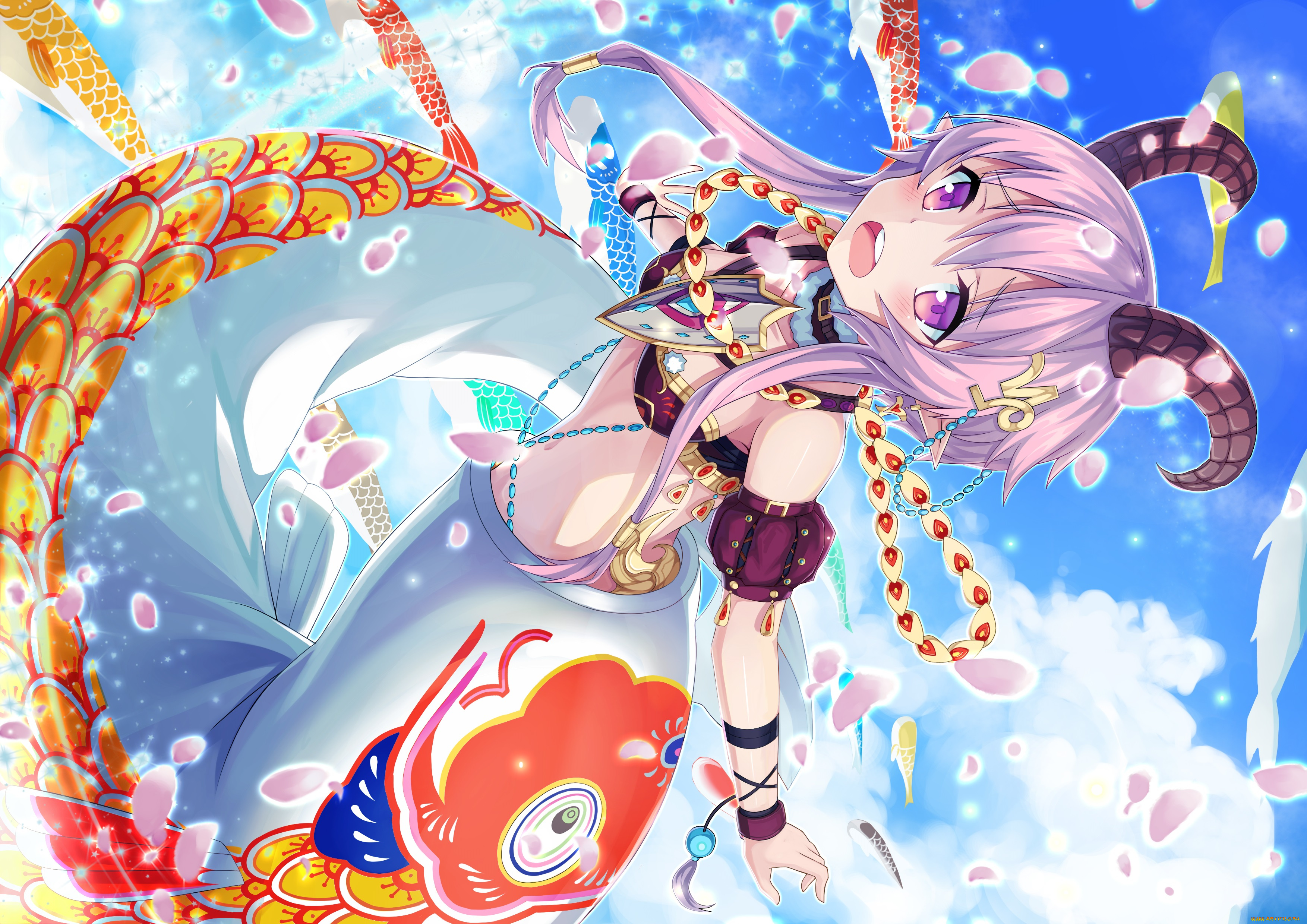 аниме, животные, , существа, ling, si, рога, девушка