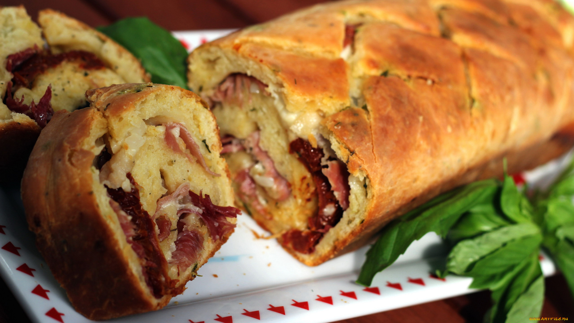 еда, пироги, базилик, пирог, мясной