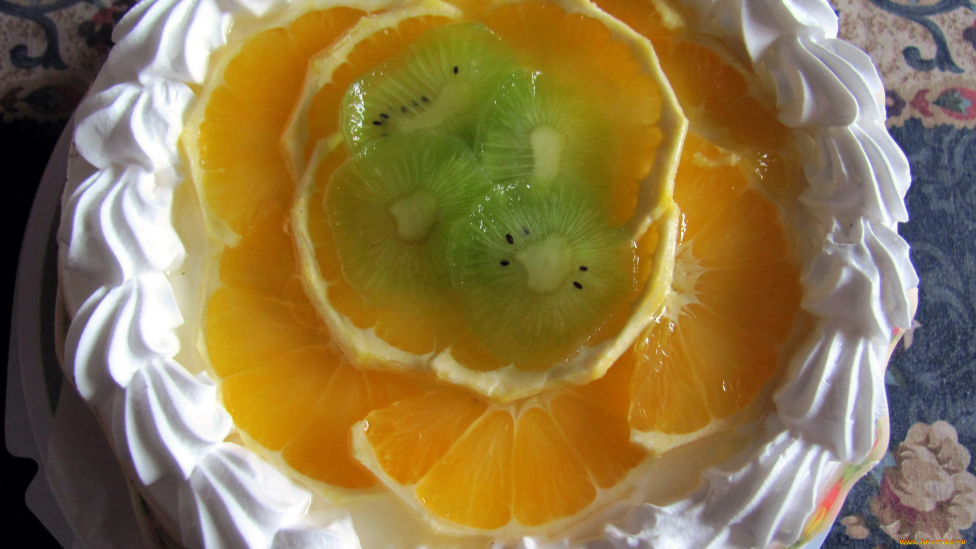 еда, торты, киви, апельсин, крем