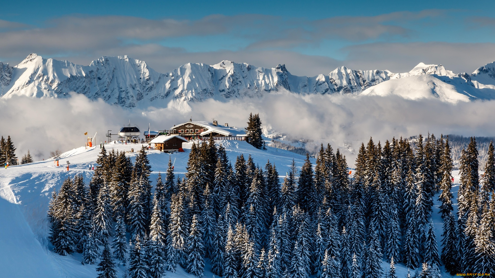 города, -, пейзажи, горы, снег, зима, деревья, коттедж