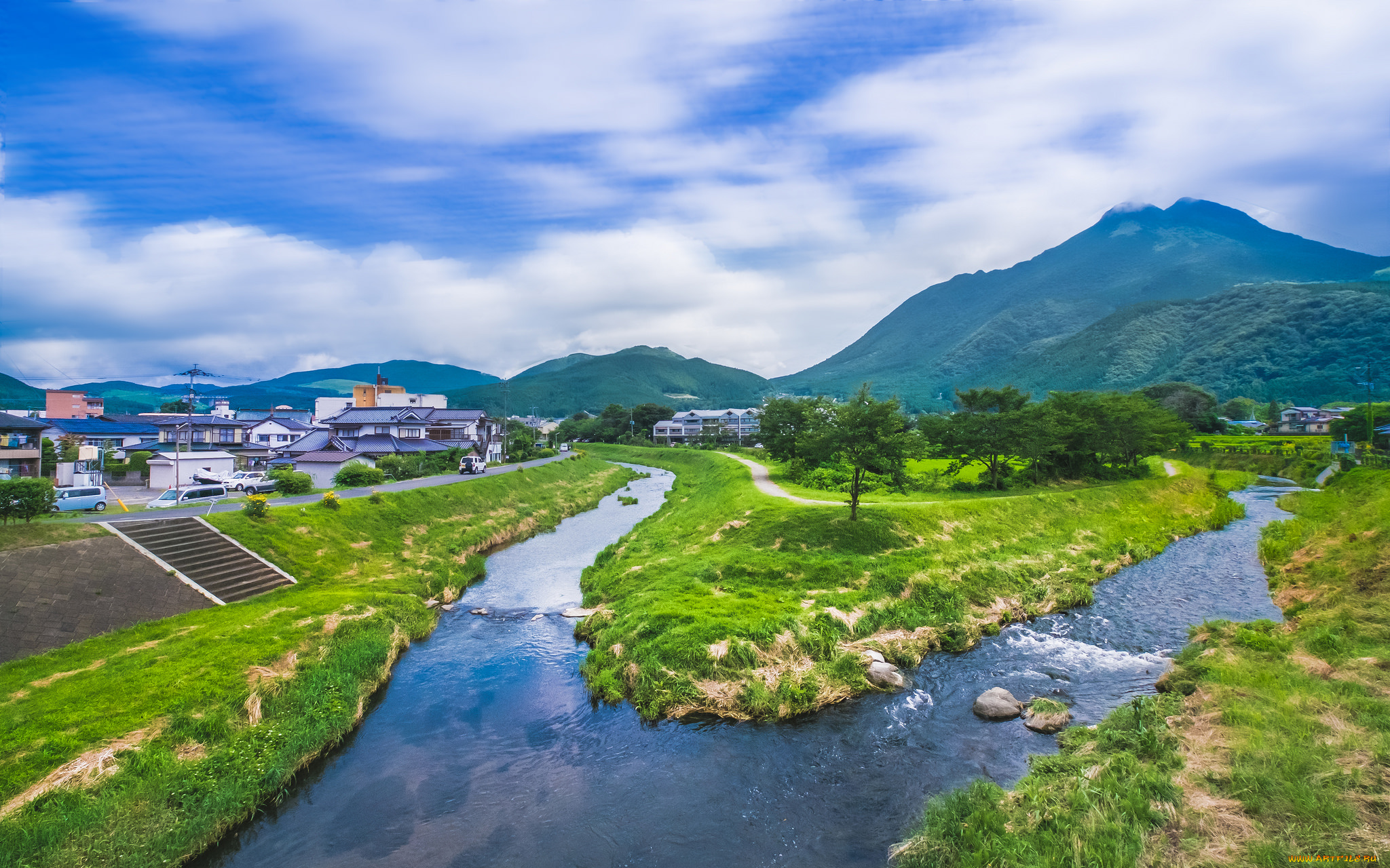 города, -, пейзажи, холмы, река, дома