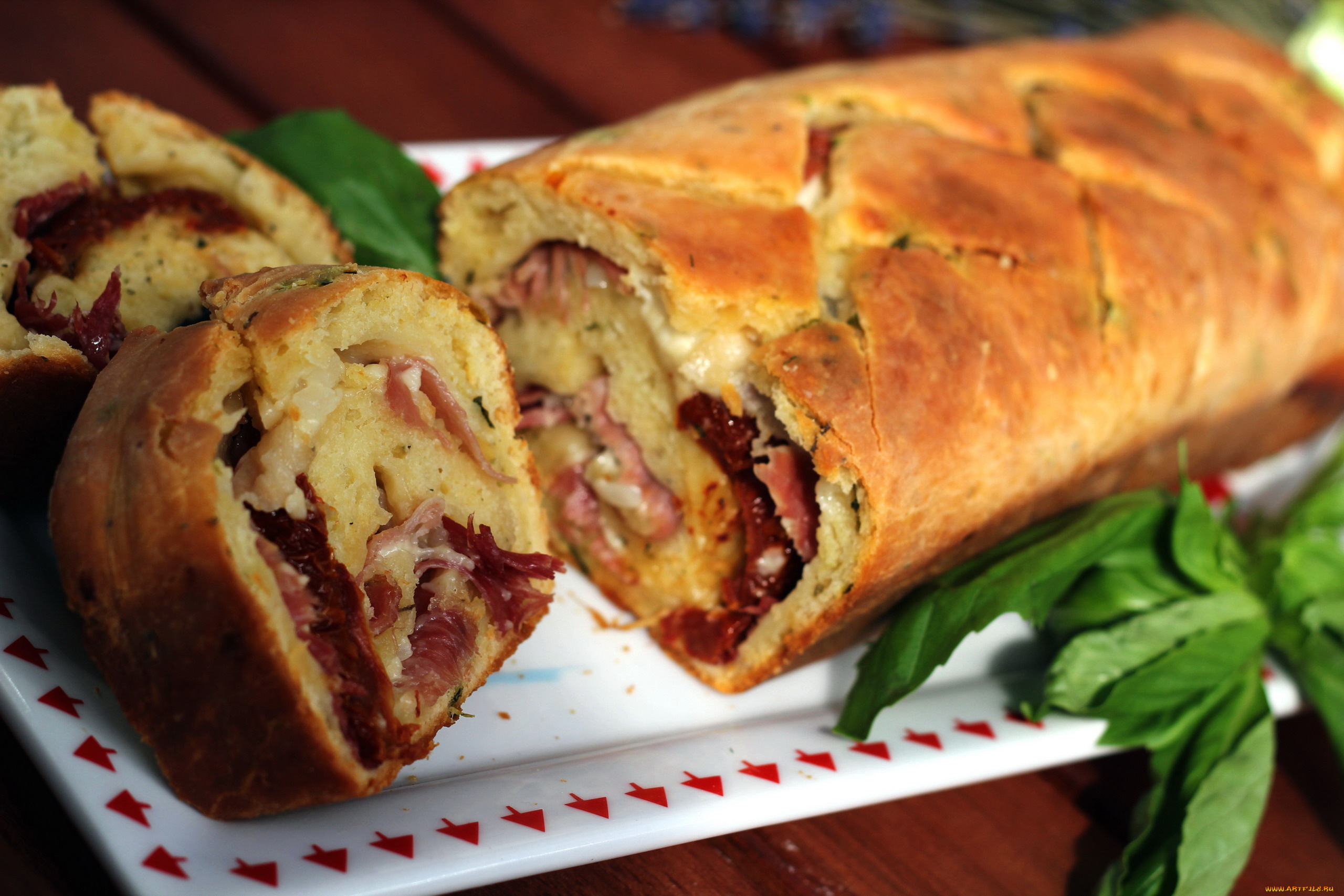 еда, пироги, базилик, пирог, мясной