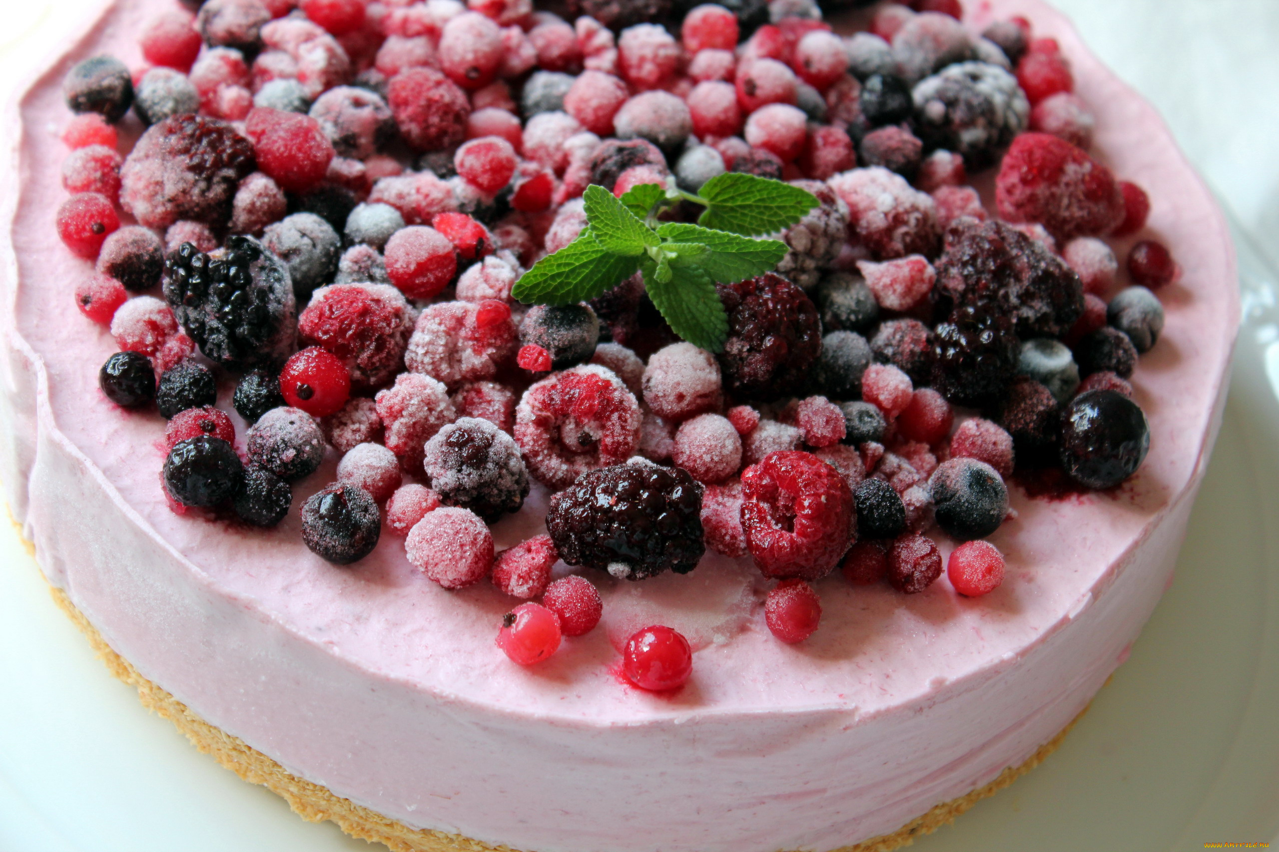 еда, пироги, малина, ежевика, мята, чизкейк