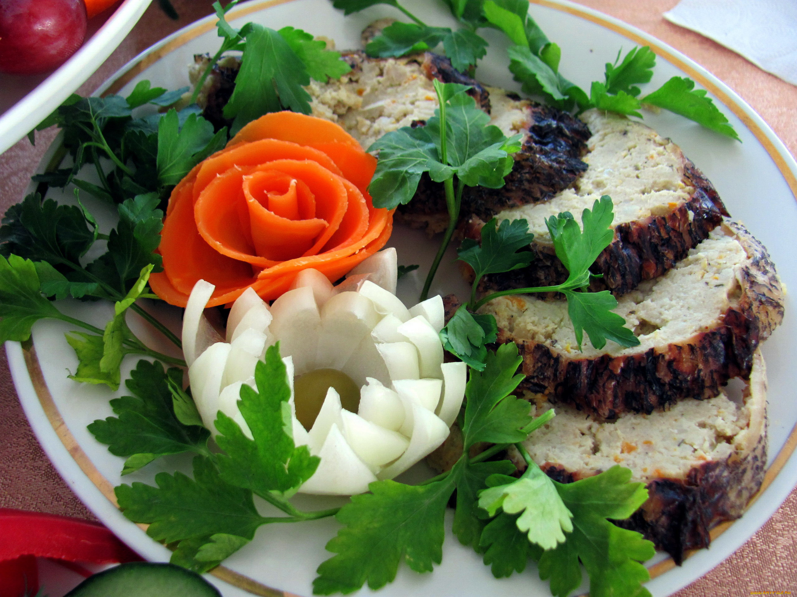 еда, рыбные, блюда, , с, морепродуктами, петрушка, фаршированная, щука, украшение